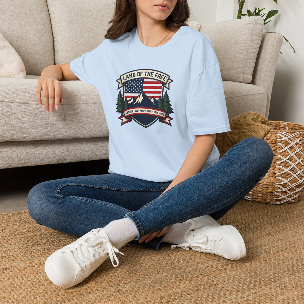 Land of the Free T-Shirt | America 250th Anniversary Patriotic Tee | USA Flag Mountain Graphic Shirt | 1776-2026 4th of July Gift