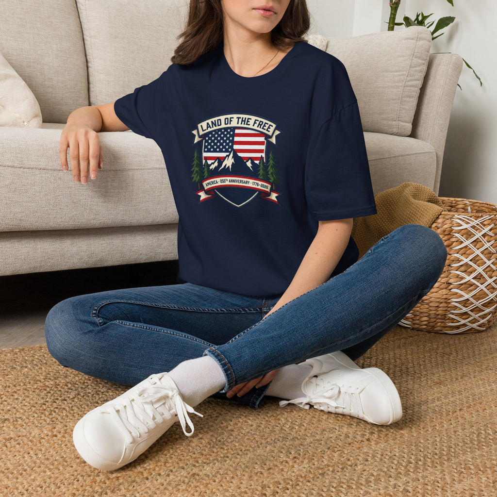 Land of the Free T-Shirt | America 250th Anniversary Patriotic Tee | USA Flag Mountain Graphic Shirt | 1776-2026 4th of July Gift