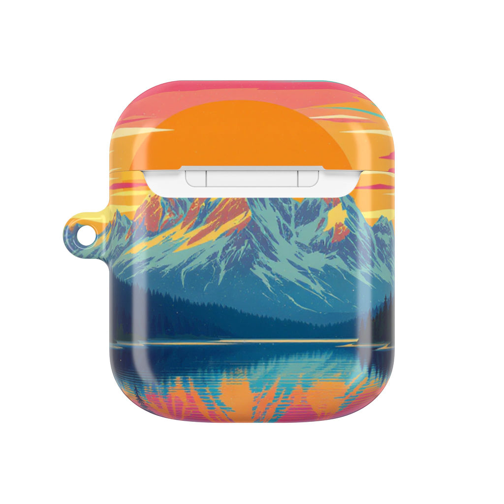 Retro Sunset Mountain Landscape AirPod Case | Scenic Nature Illustration