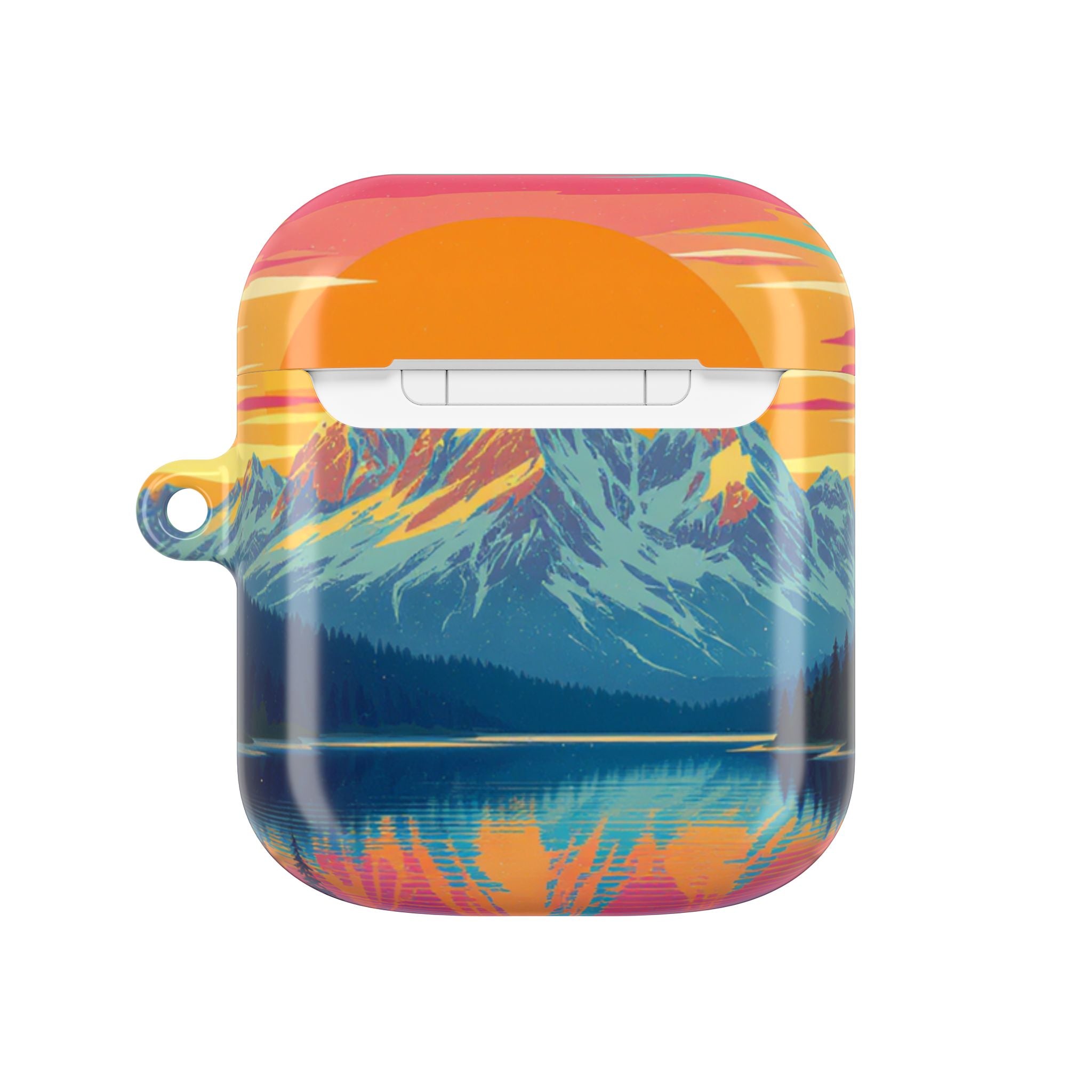 Retro Sunset Mountain Landscape AirPod Case | Scenic Nature Illustration