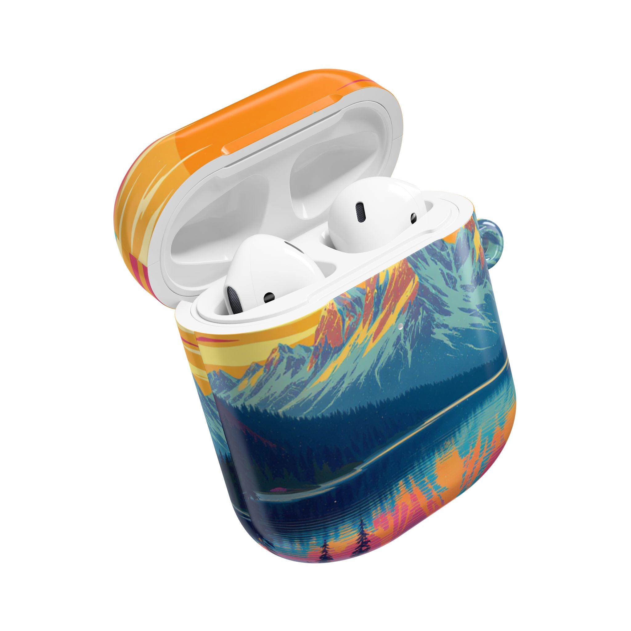 Retro Sunset Mountain Landscape AirPod Case | Scenic Nature Illustration