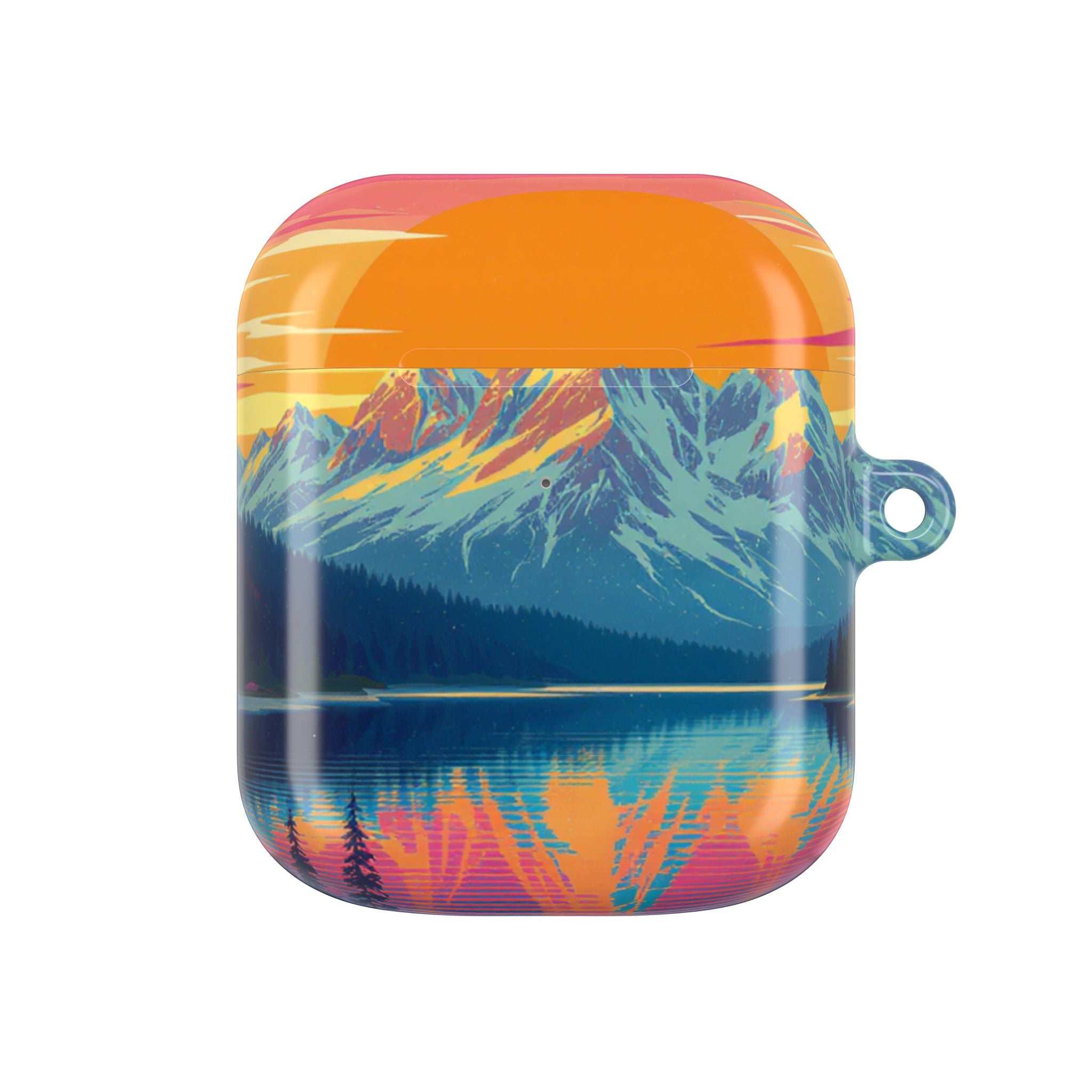 Retro Sunset Mountain Landscape AirPod Case | Scenic Nature Illustration