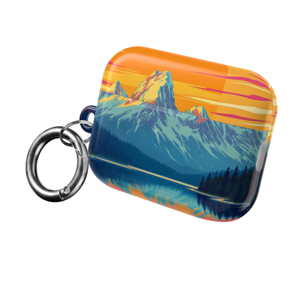Retro Sunset Mountain Landscape AirPod Case | Scenic Nature Illustration