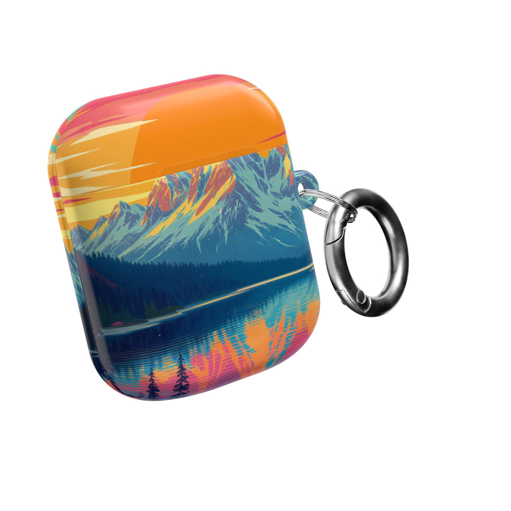 Retro Sunset Mountain Landscape AirPod Case | Scenic Nature Illustration