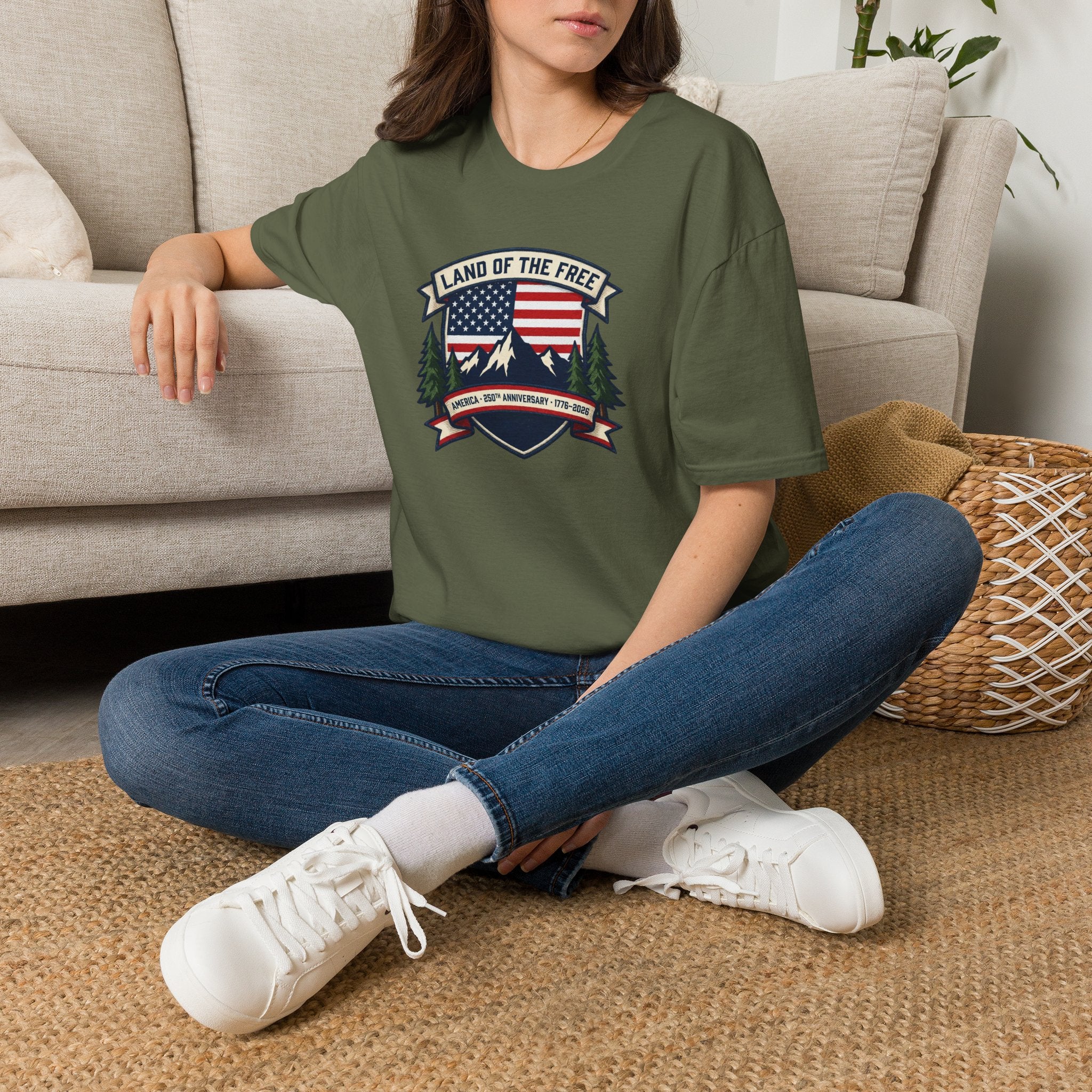 Land of the Free T-Shirt | America 250th Anniversary Patriotic Tee | USA Flag Mountain Graphic Shirt | 1776-2026 4th of July Gift