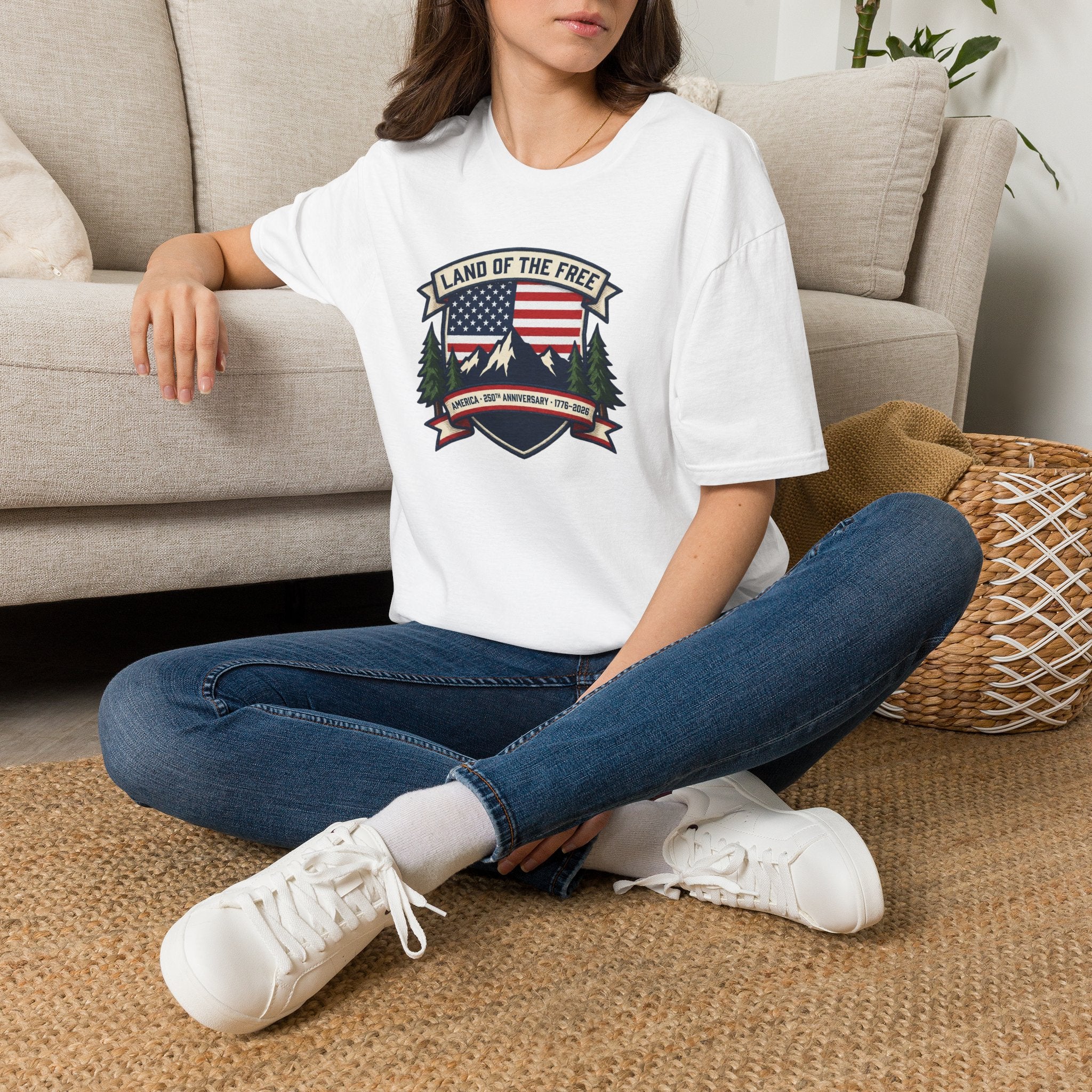 Land of the Free T-Shirt | America 250th Anniversary Patriotic Tee | USA Flag Mountain Graphic Shirt | 1776-2026 4th of July Gift