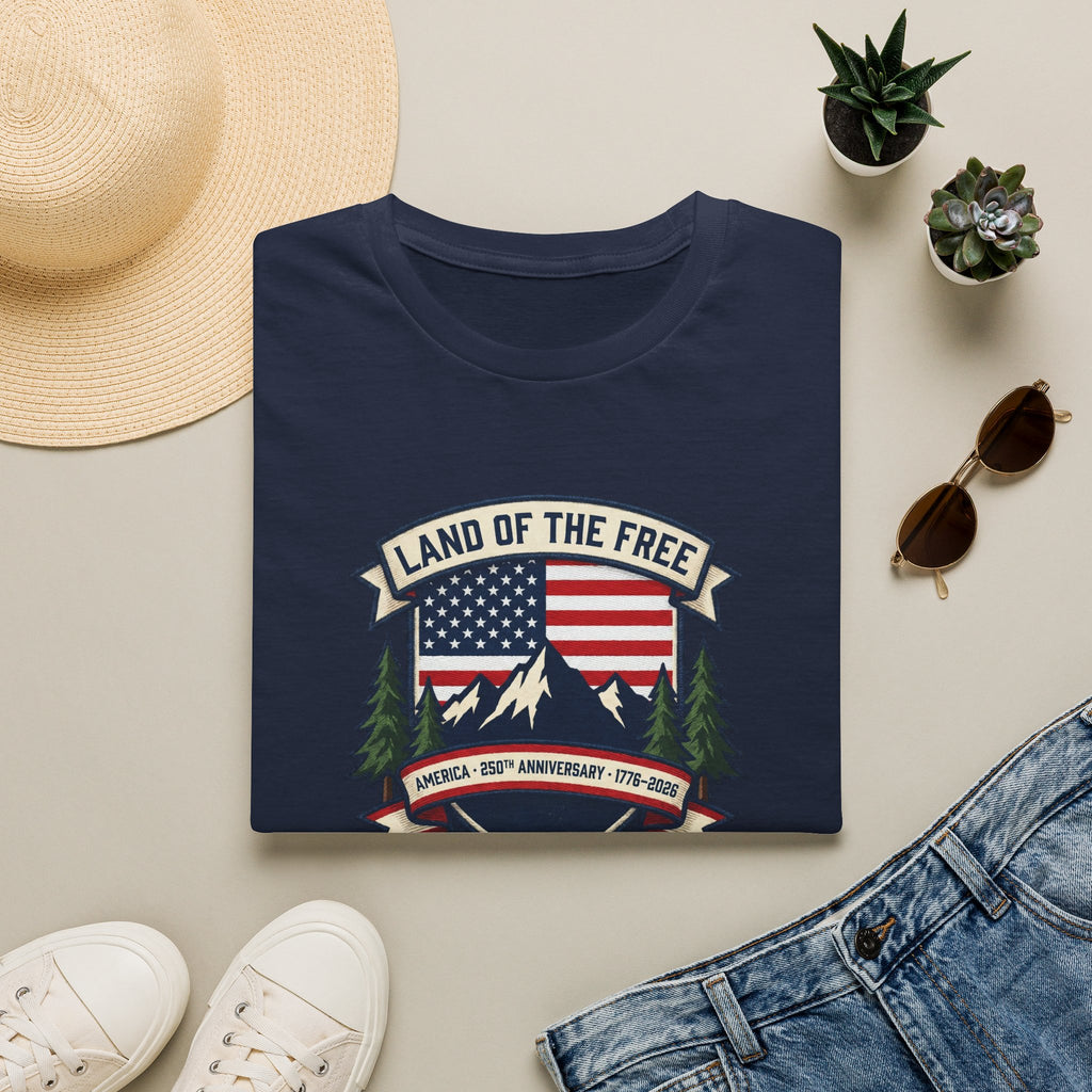 Land of the Free T-Shirt | America 250th Anniversary Patriotic Tee | USA Flag Mountain Graphic Shirt | 1776-2026 4th of July Gift
