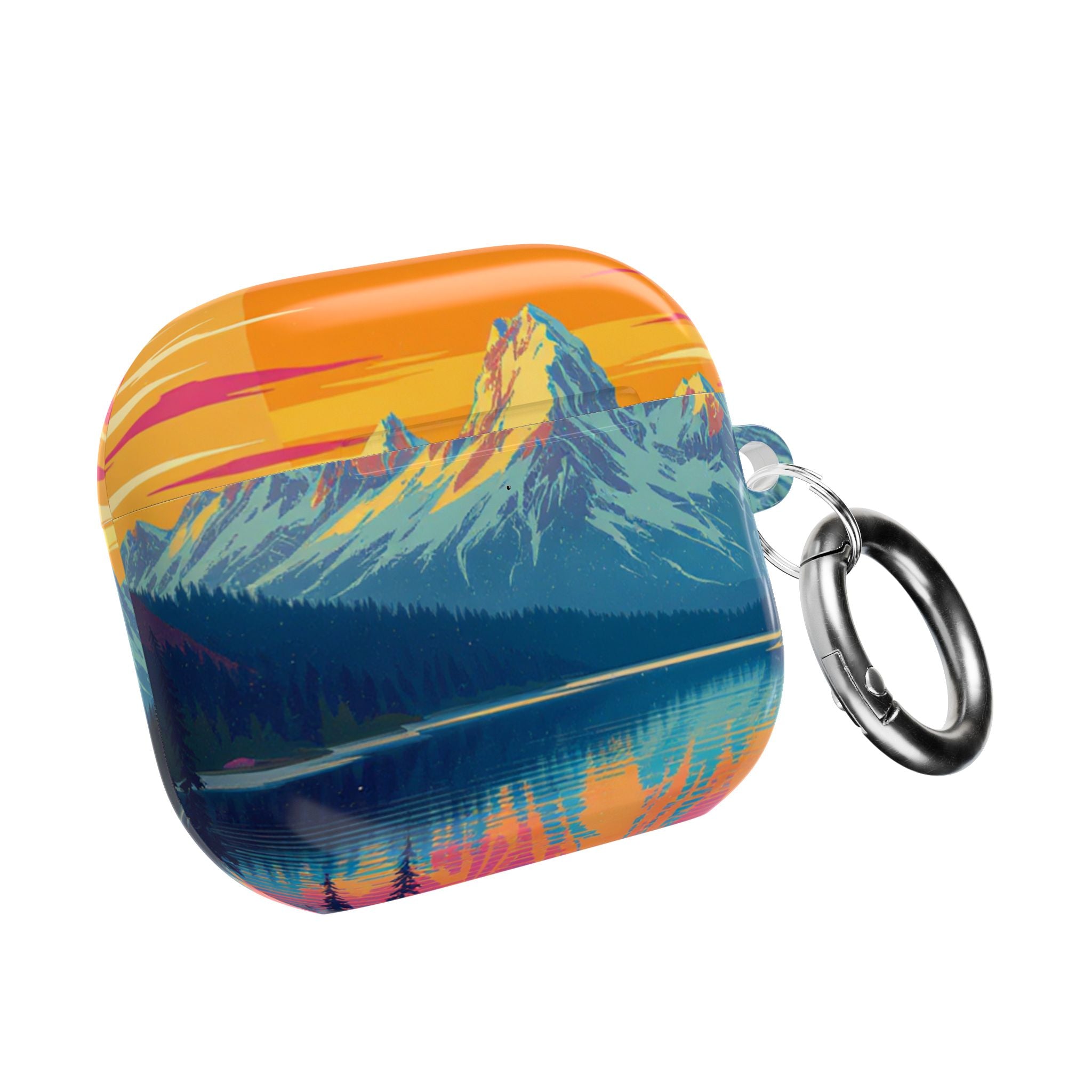 Retro Sunset Mountain Landscape AirPod Case | Scenic Nature Illustration