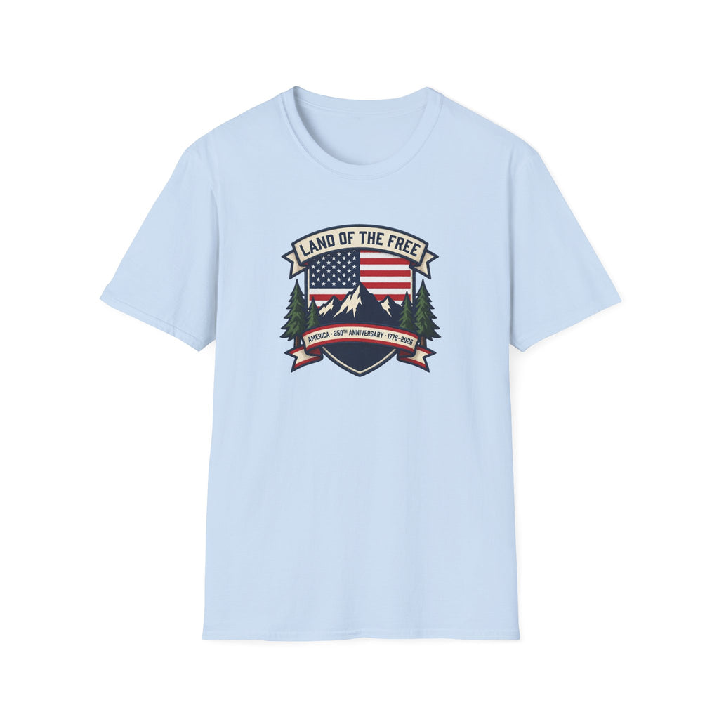 Land of the Free T-Shirt | America 250th Anniversary Patriotic Tee | USA Flag Mountain Graphic Shirt | 1776-2026 4th of July Gift