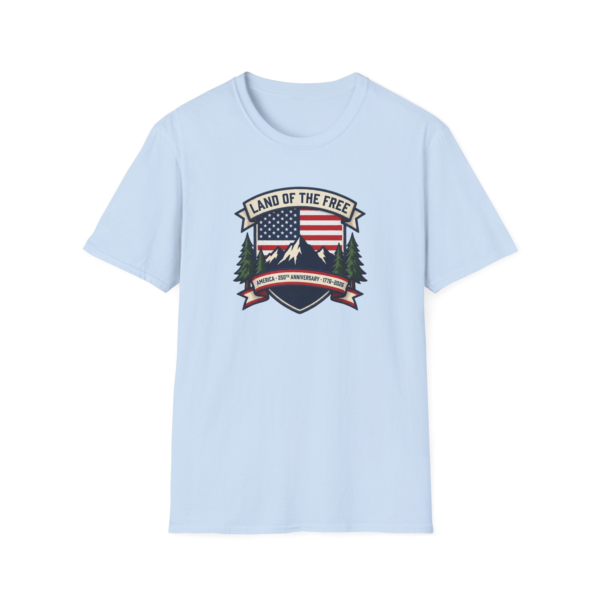 Land of the Free T-Shirt | America 250th Anniversary Patriotic Tee | USA Flag Mountain Graphic Shirt | 1776-2026 4th of July Gift