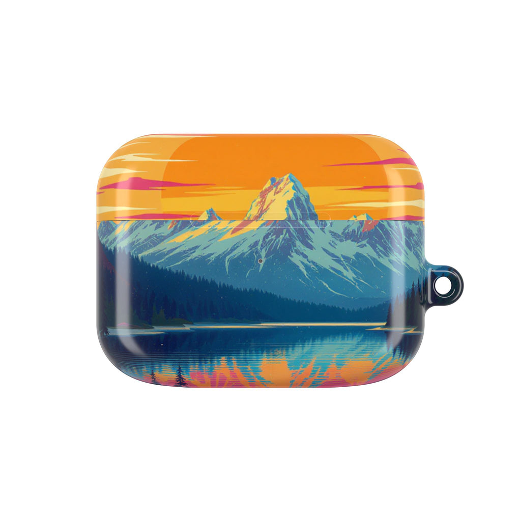 Retro Sunset Mountain Landscape AirPod Case | Scenic Nature Illustration