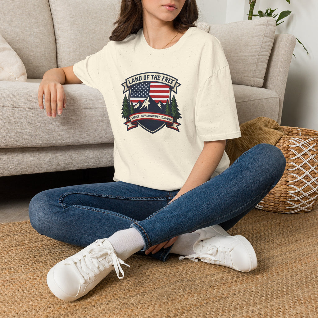 Land of the Free T-Shirt | America 250th Anniversary Patriotic Tee | USA Flag Mountain Graphic Shirt | 1776-2026 4th of July Gift