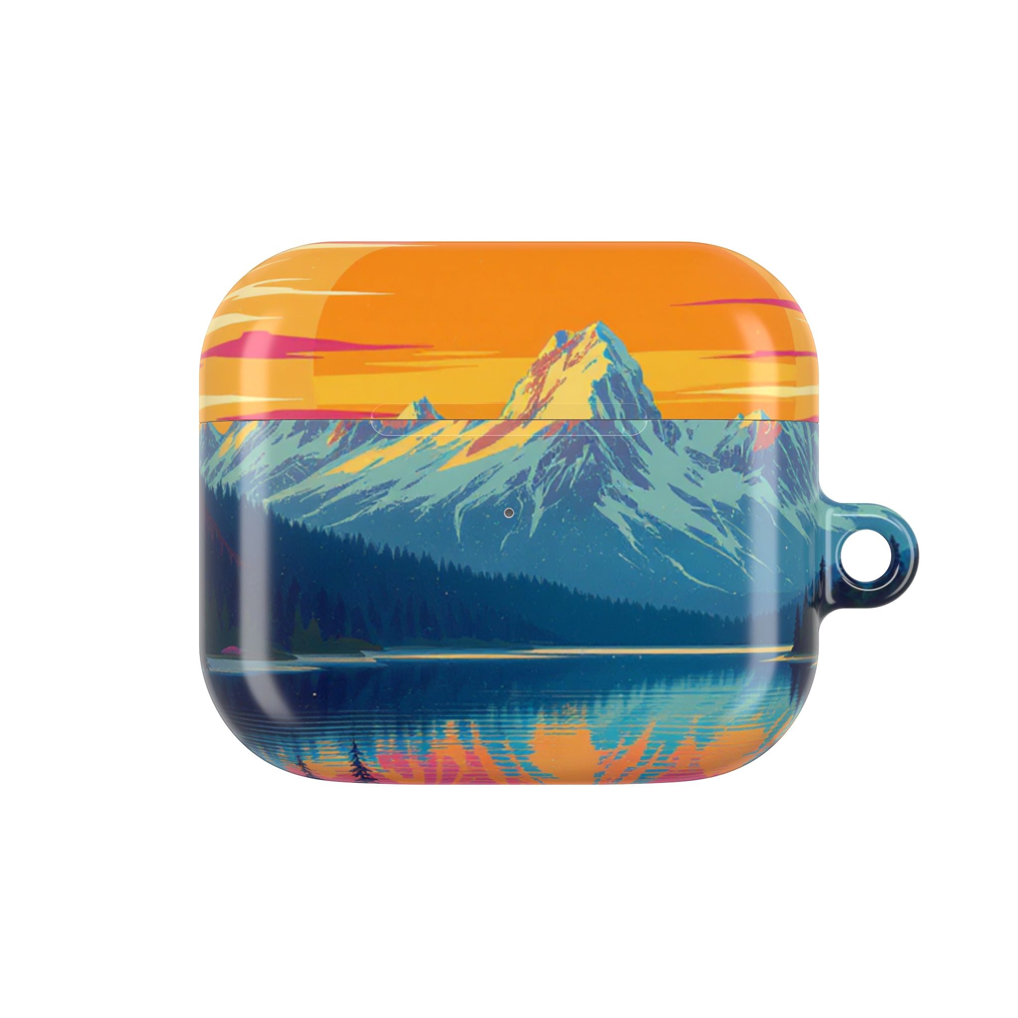 Retro Sunset Mountain Landscape AirPod Case | Scenic Nature Illustration