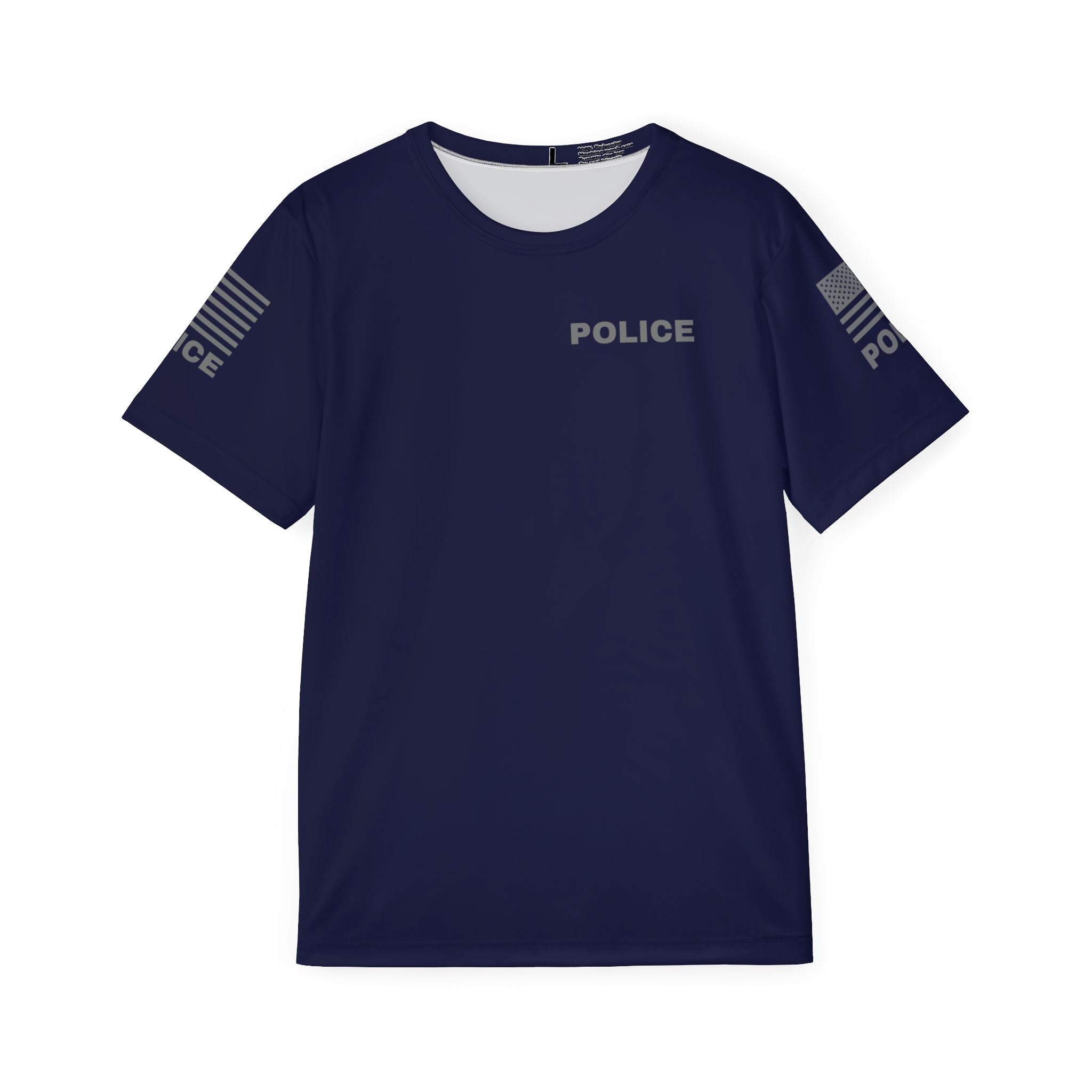 Off Duty Police Shirt — Navy Tactical Tee with American Flag Sleeves