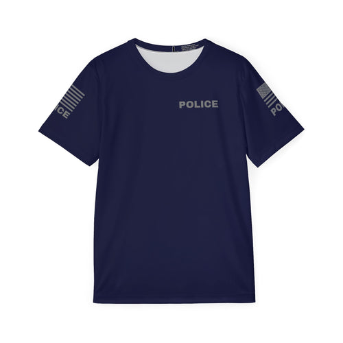 Off Duty Police Shirt — Navy Tactical Tee with American Flag Sleeves