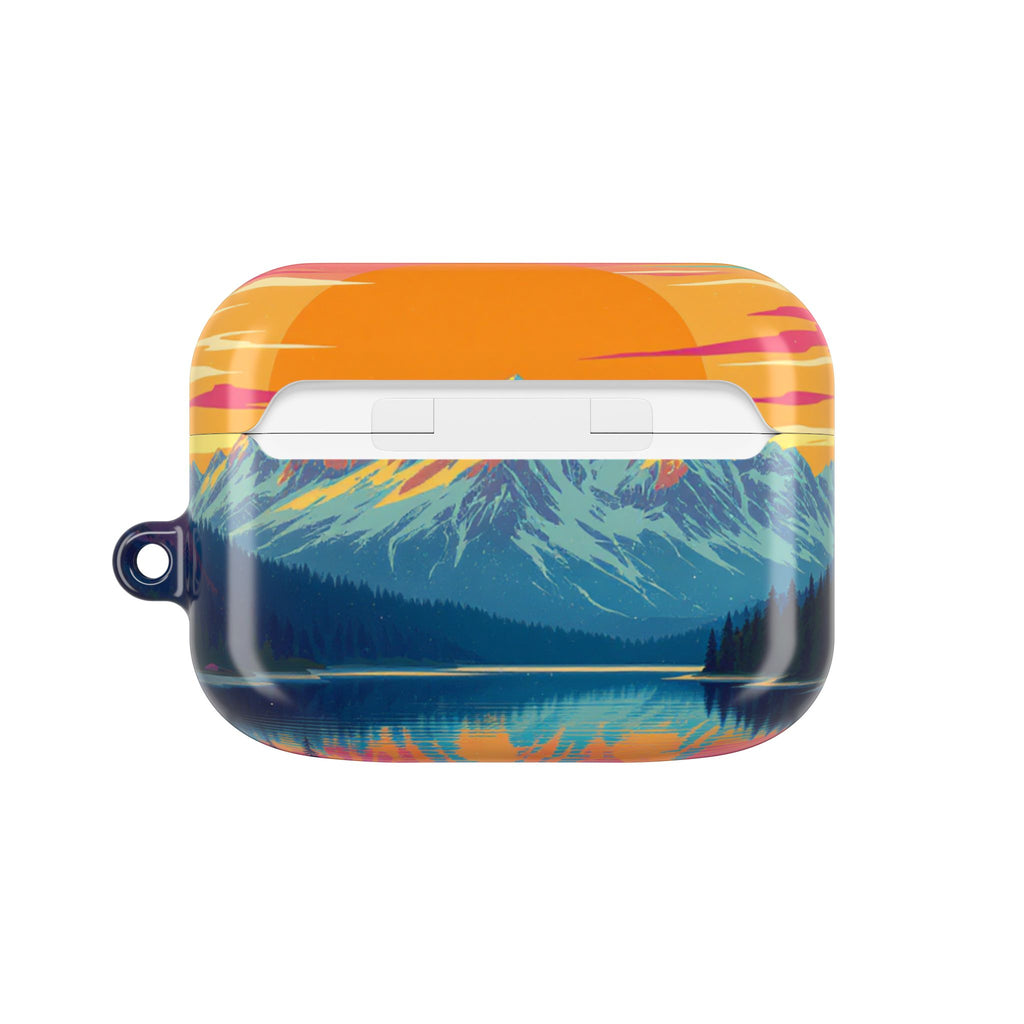 Retro Sunset Mountain Landscape AirPod Case | Scenic Nature Illustration