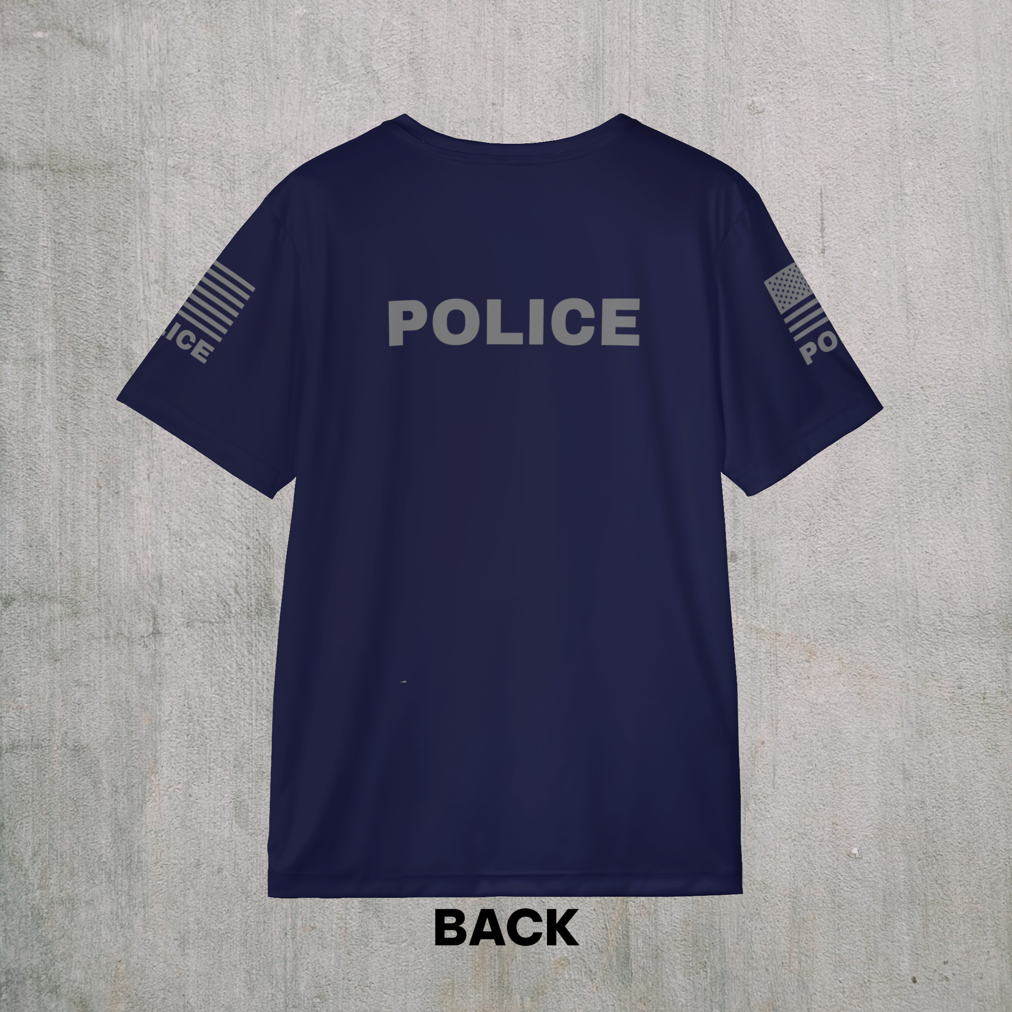 Off Duty Police Shirt — Navy Tactical Tee with American Flag Sleeves