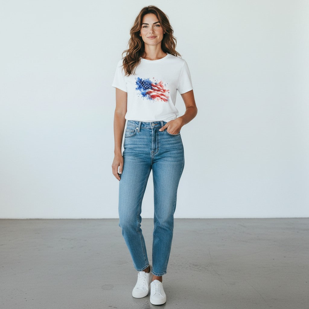Watercolor Patriotic Stars & Stripes Tee