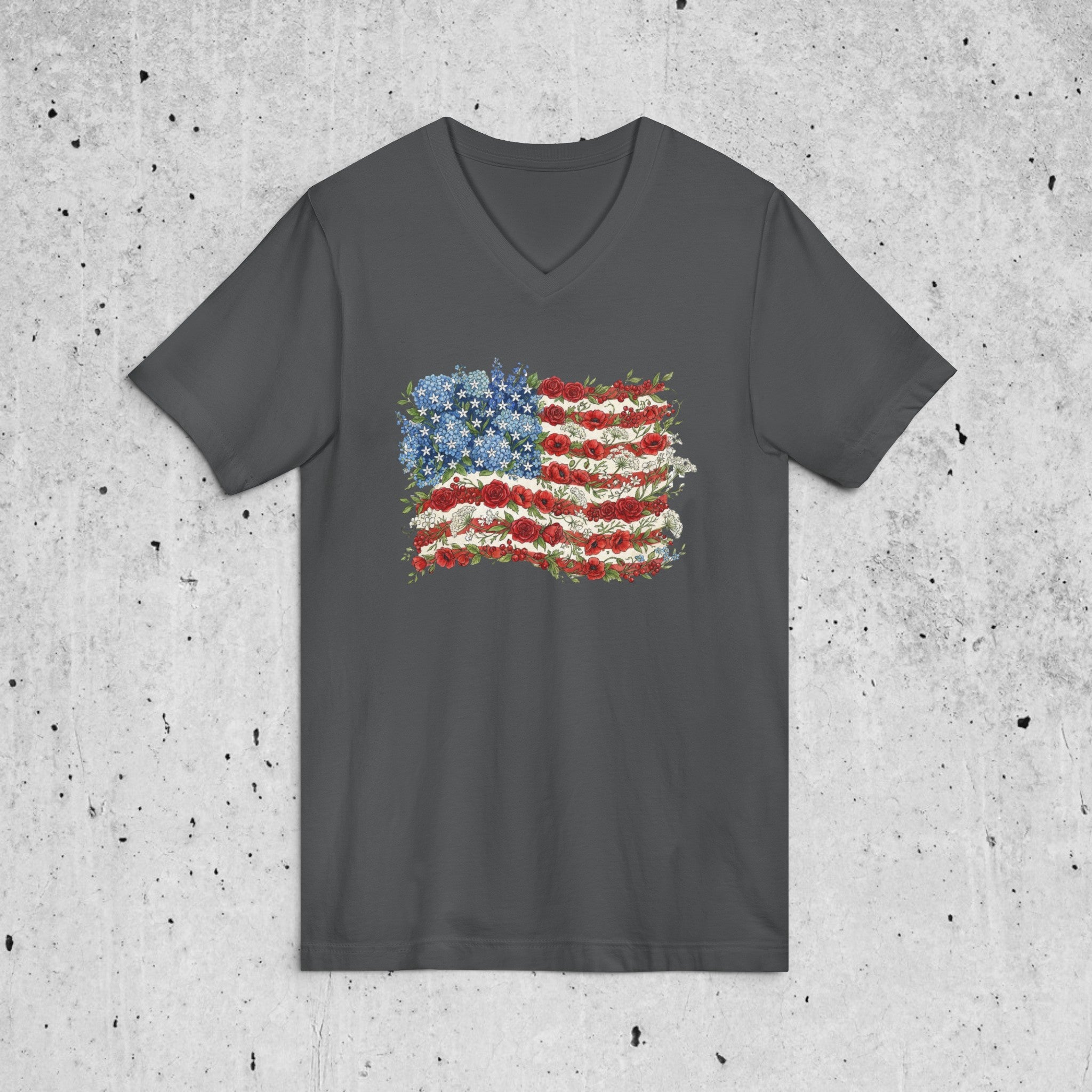 Patriotic Floral Flag V-Neck Tee