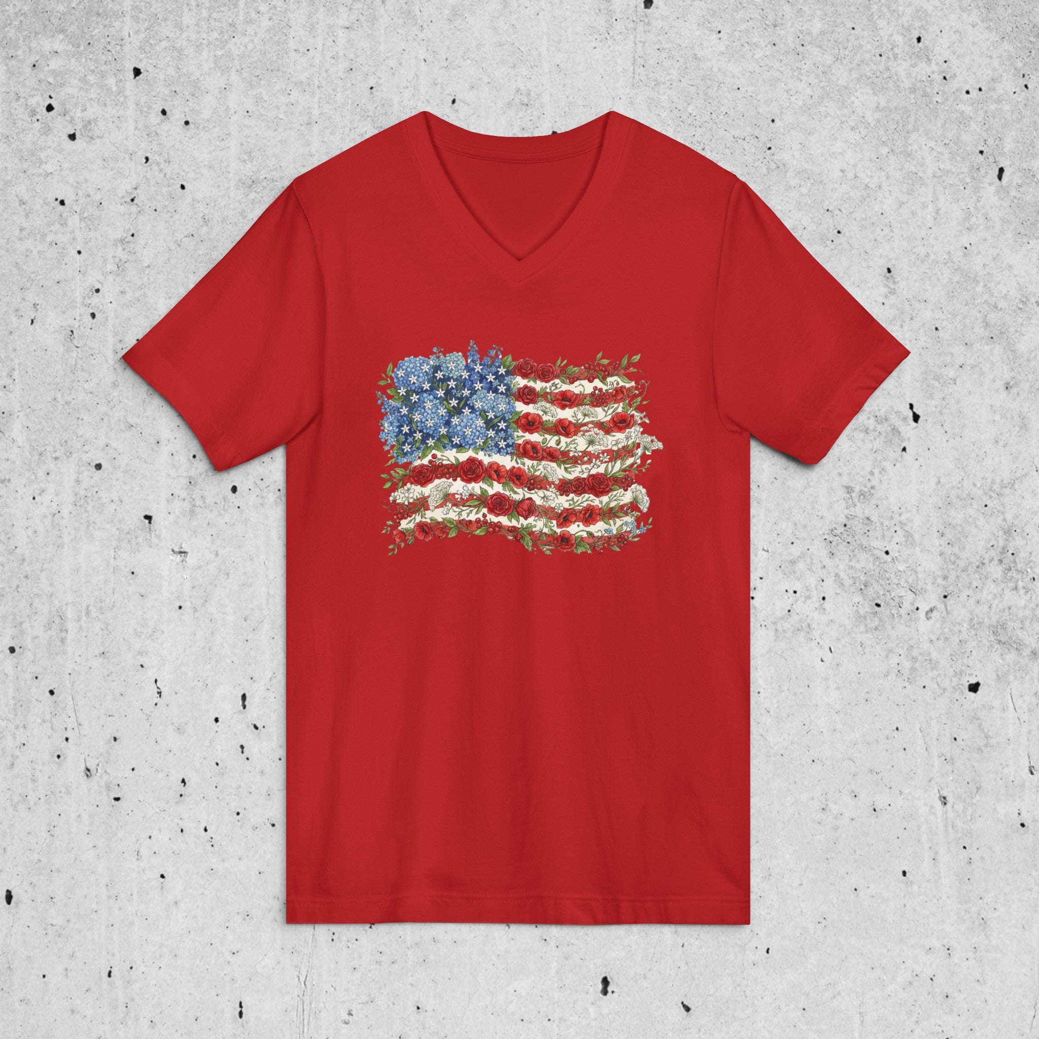 Patriotic Floral Flag V-Neck Tee