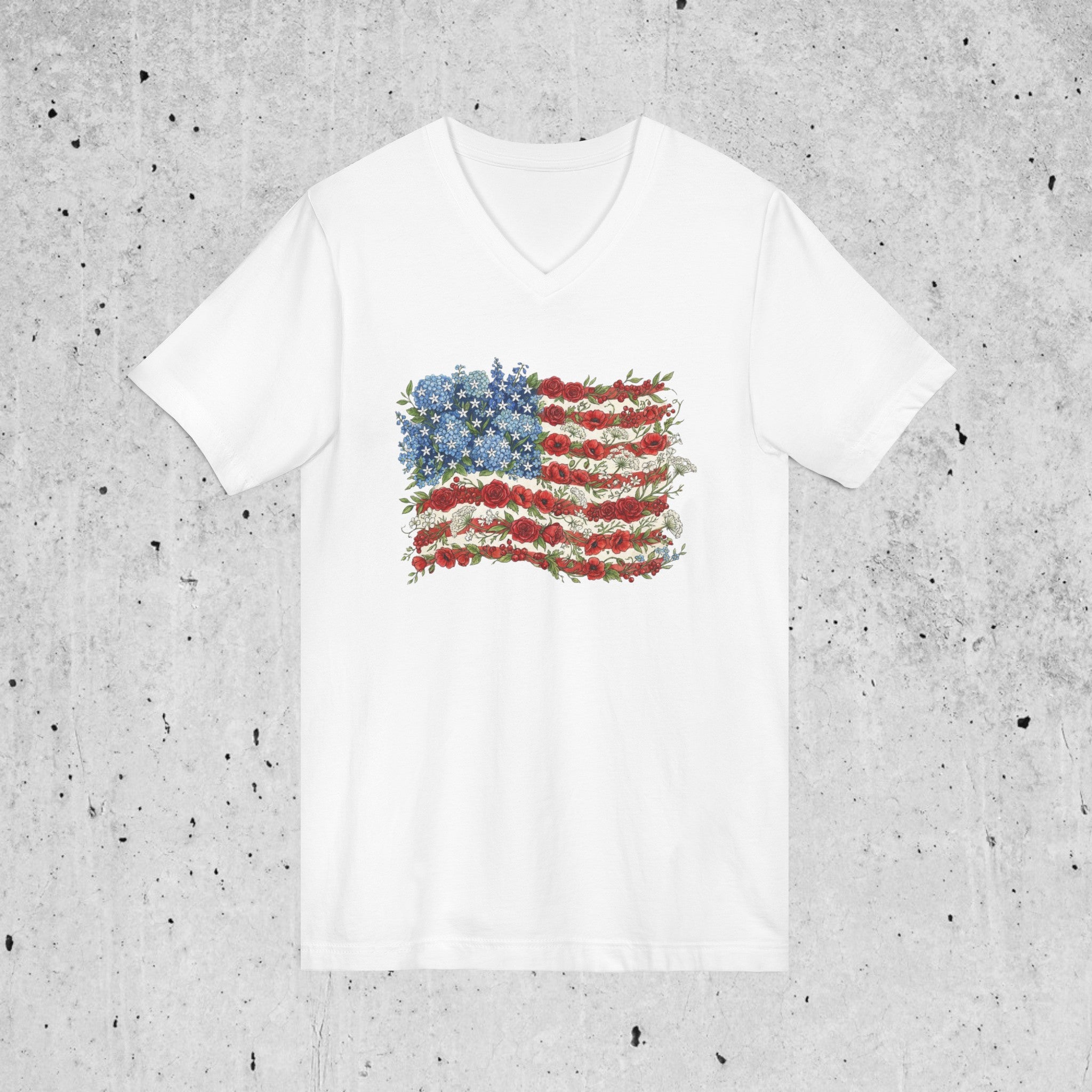 Patriotic Floral Flag V-Neck Tee