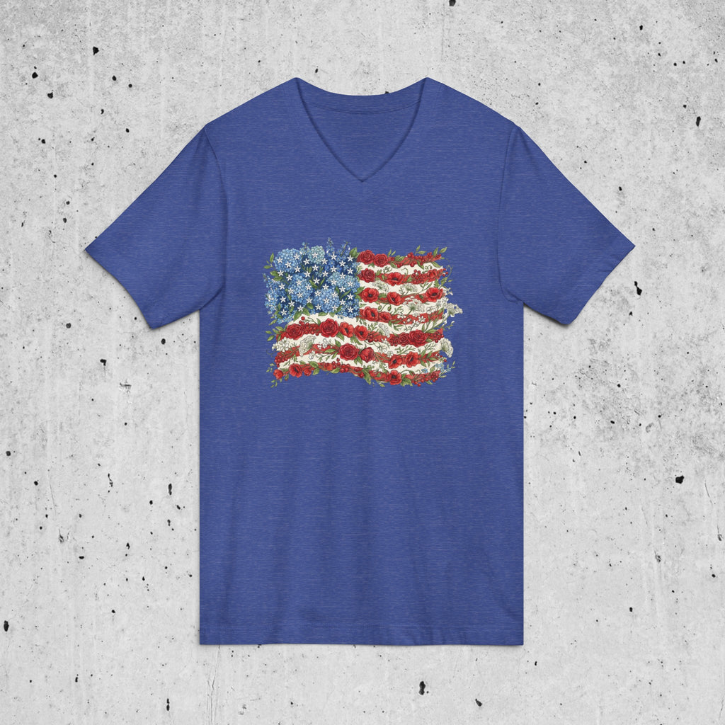 Patriotic Floral Flag V-Neck Tee