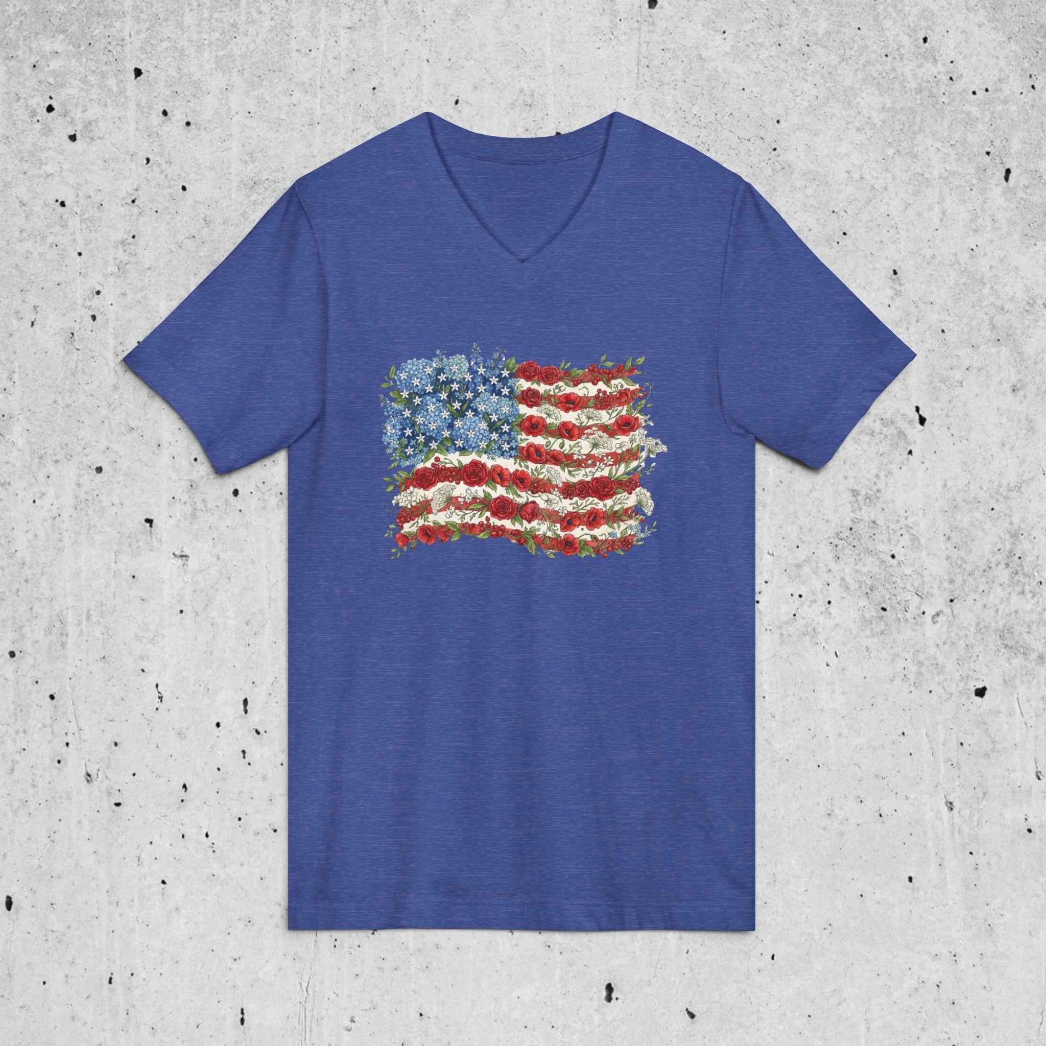 Patriotic Floral Flag V-Neck Tee