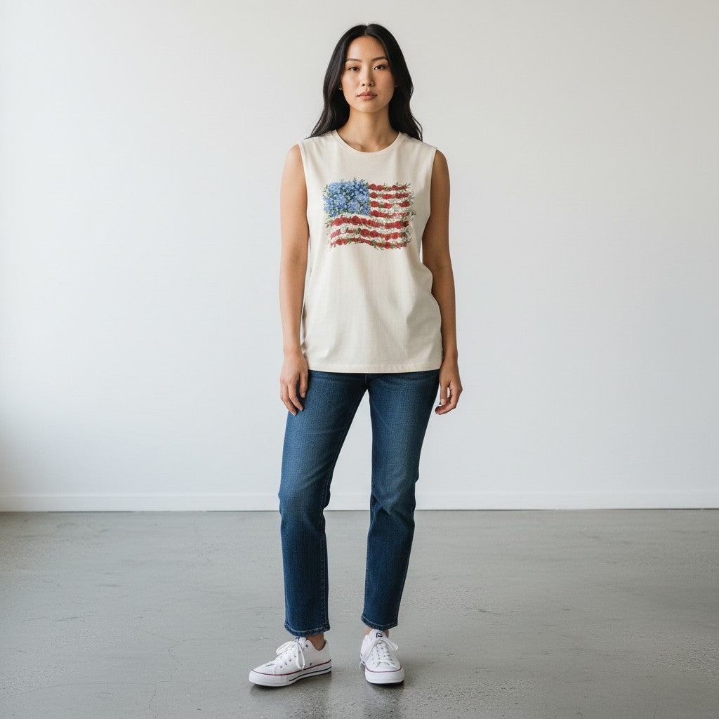 Floral American Flag Tank Top