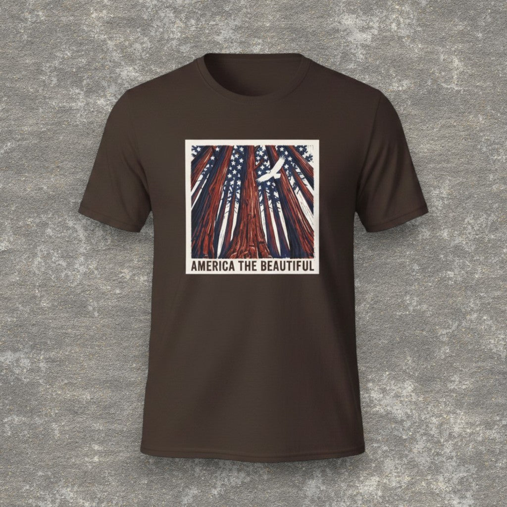 America the Beautiful Redwood Eagle Shirt | Patriotic Graphic Tee