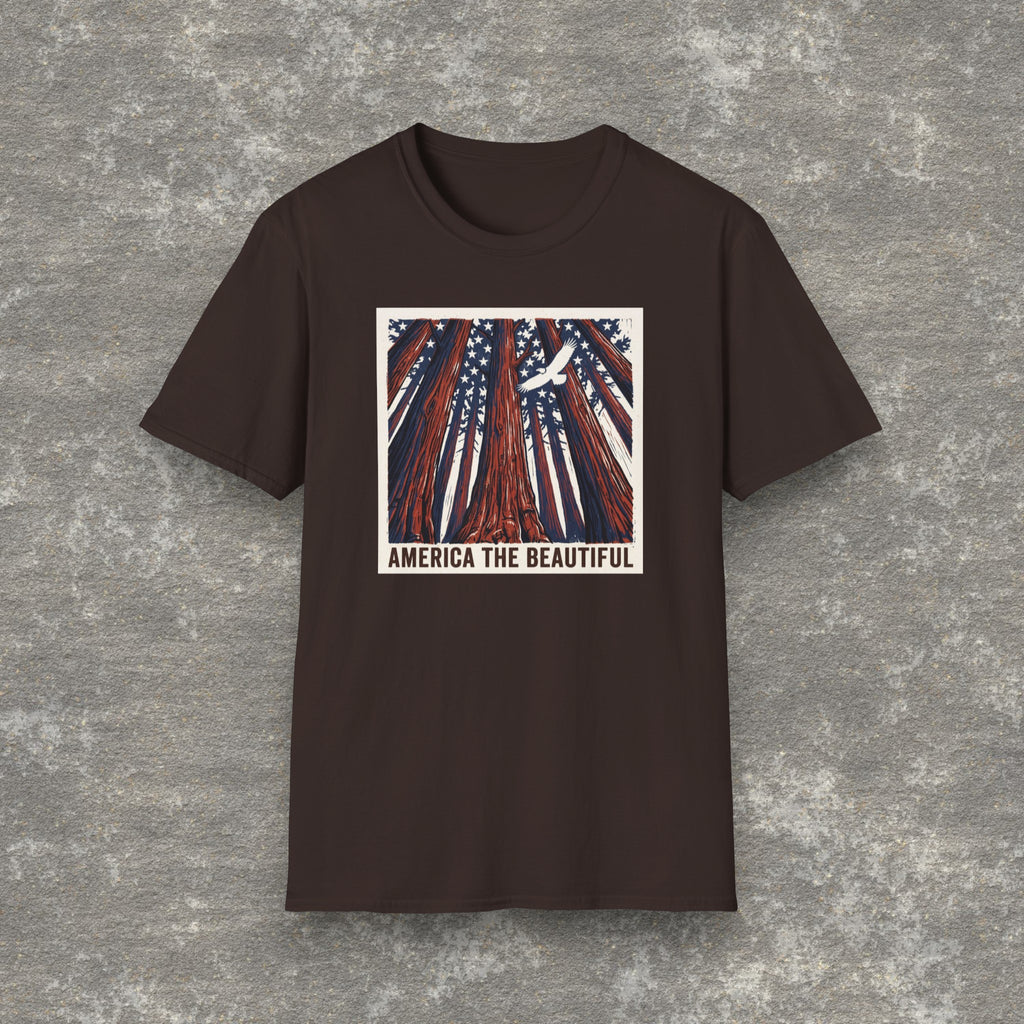 America the Beautiful Redwood Eagle Shirt | Patriotic Graphic Tee