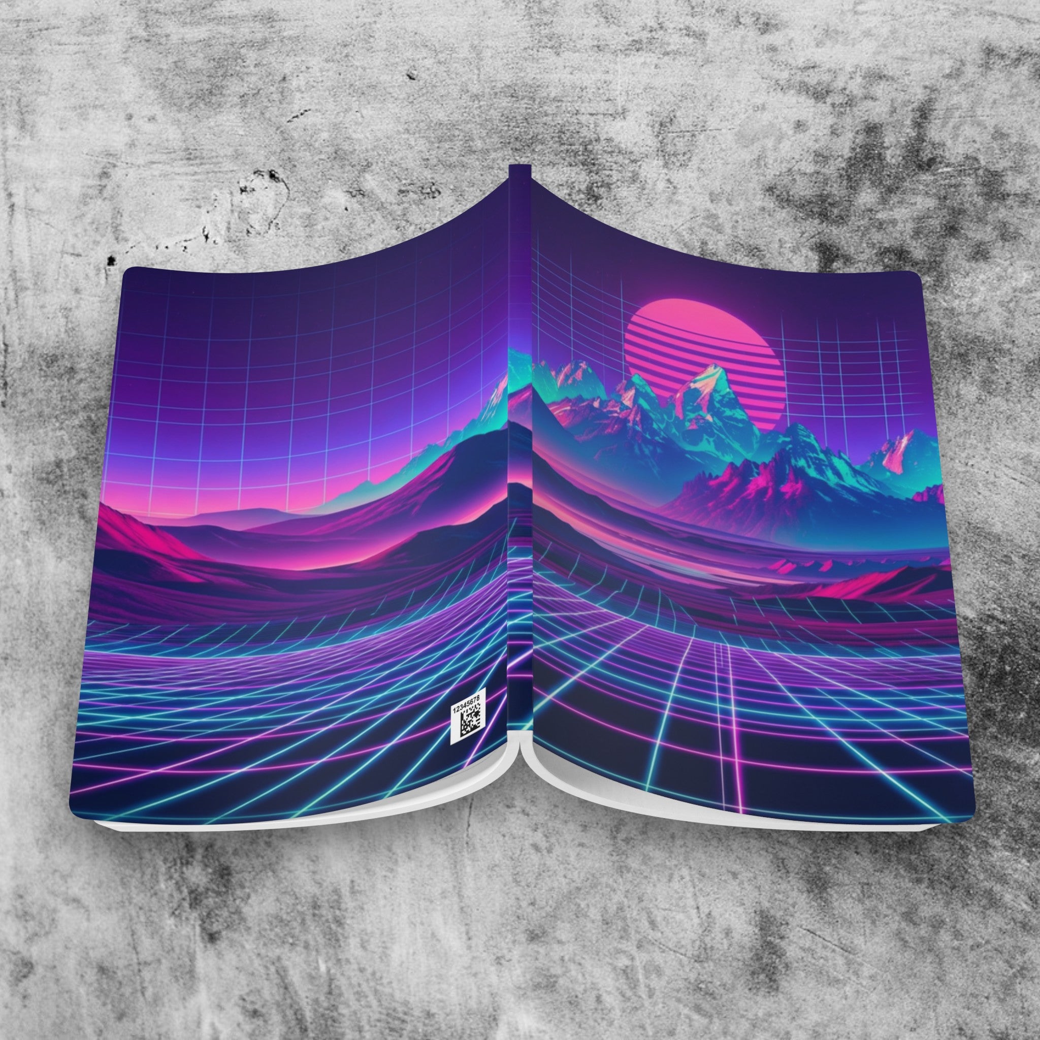 Retro Vaporwave Mountain Sunset Journal | Softcover Notebook