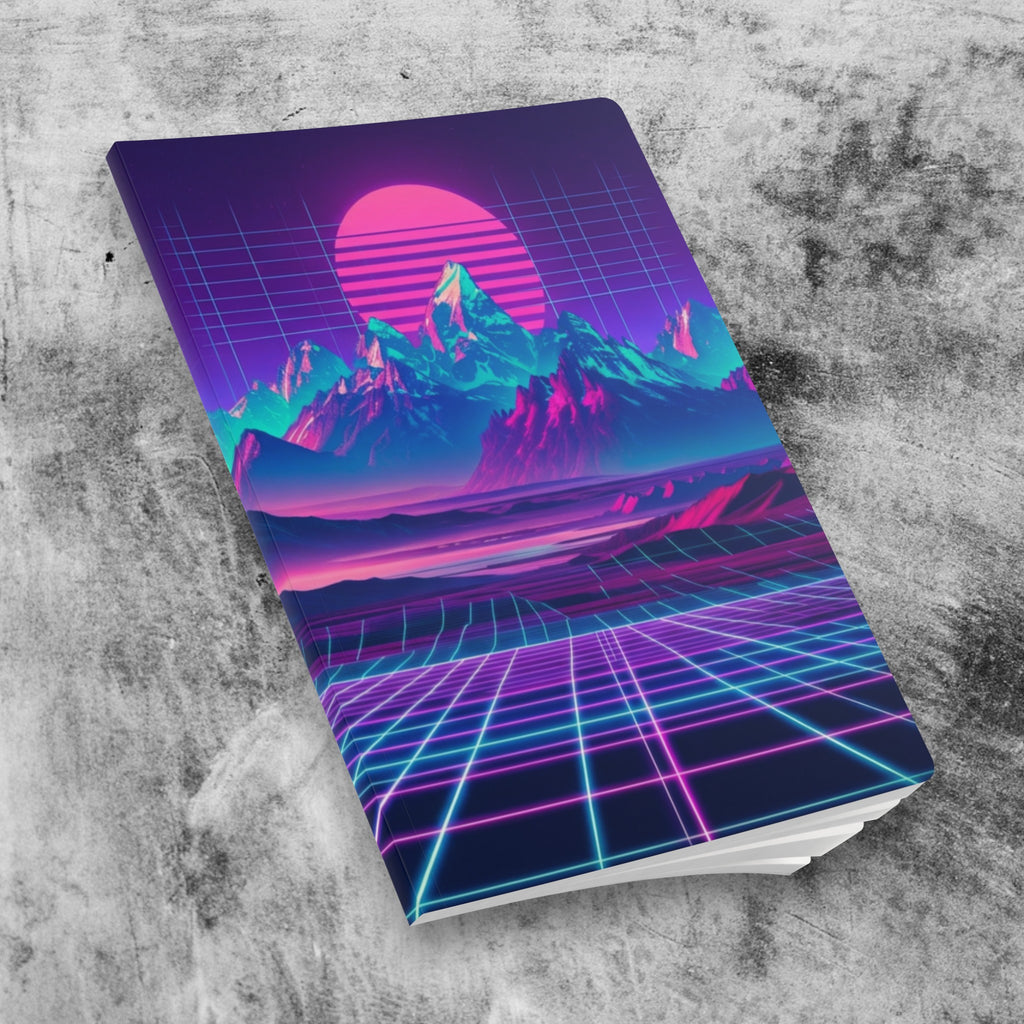 Retro Vaporwave Mountain Sunset Journal | Softcover Notebook