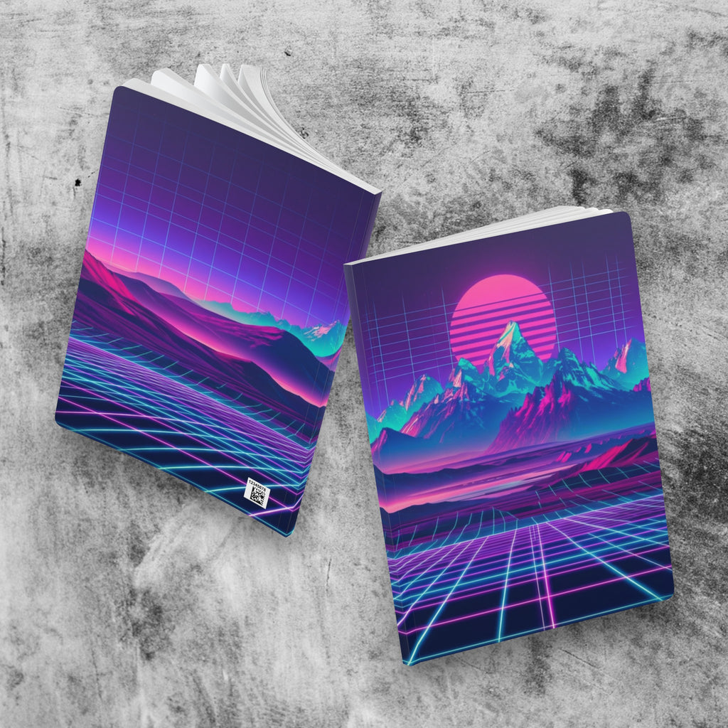 Retro Vaporwave Mountain Sunset Journal | Softcover Notebook