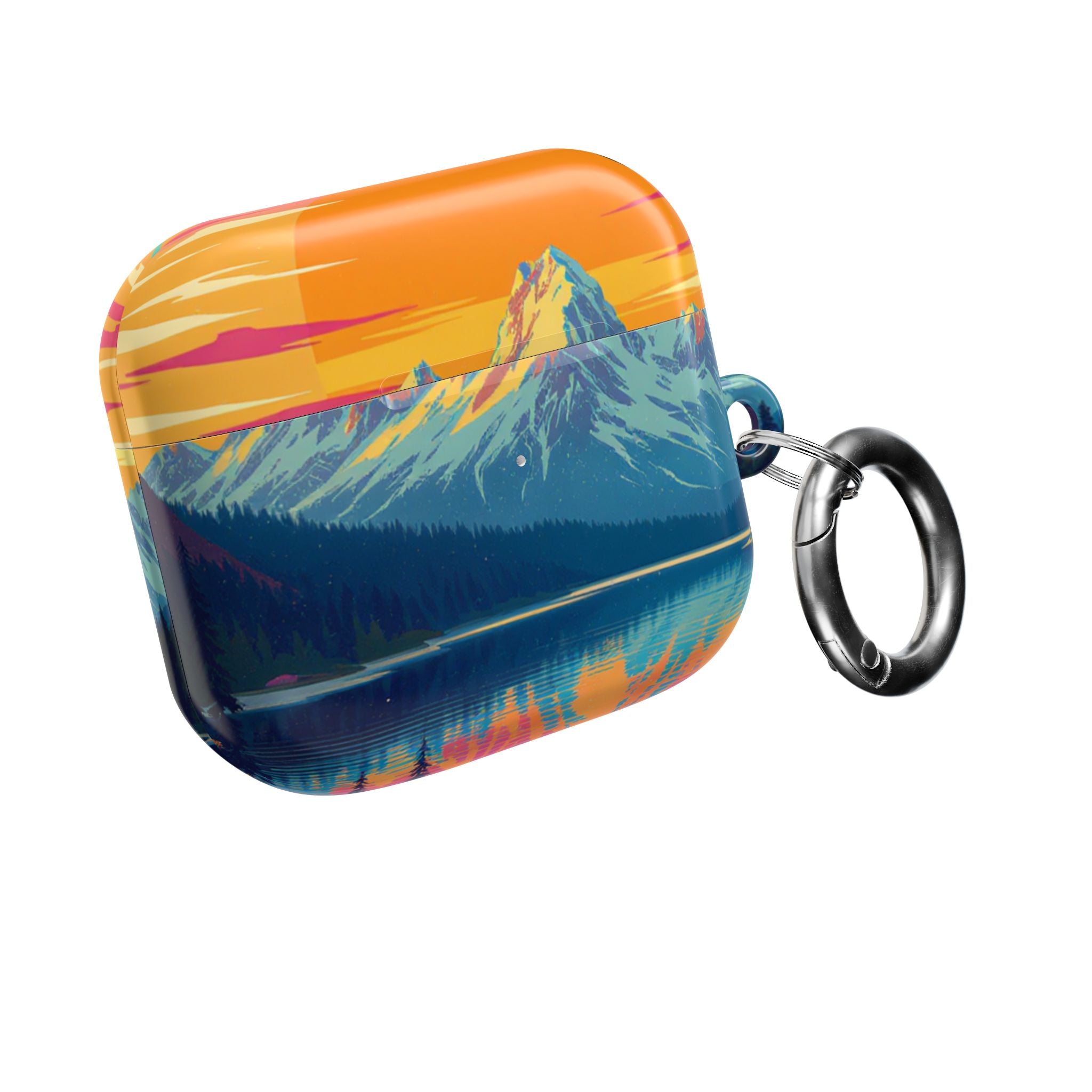 Retro Sunset Mountain Landscape AirPod Case | Scenic Nature Illustration