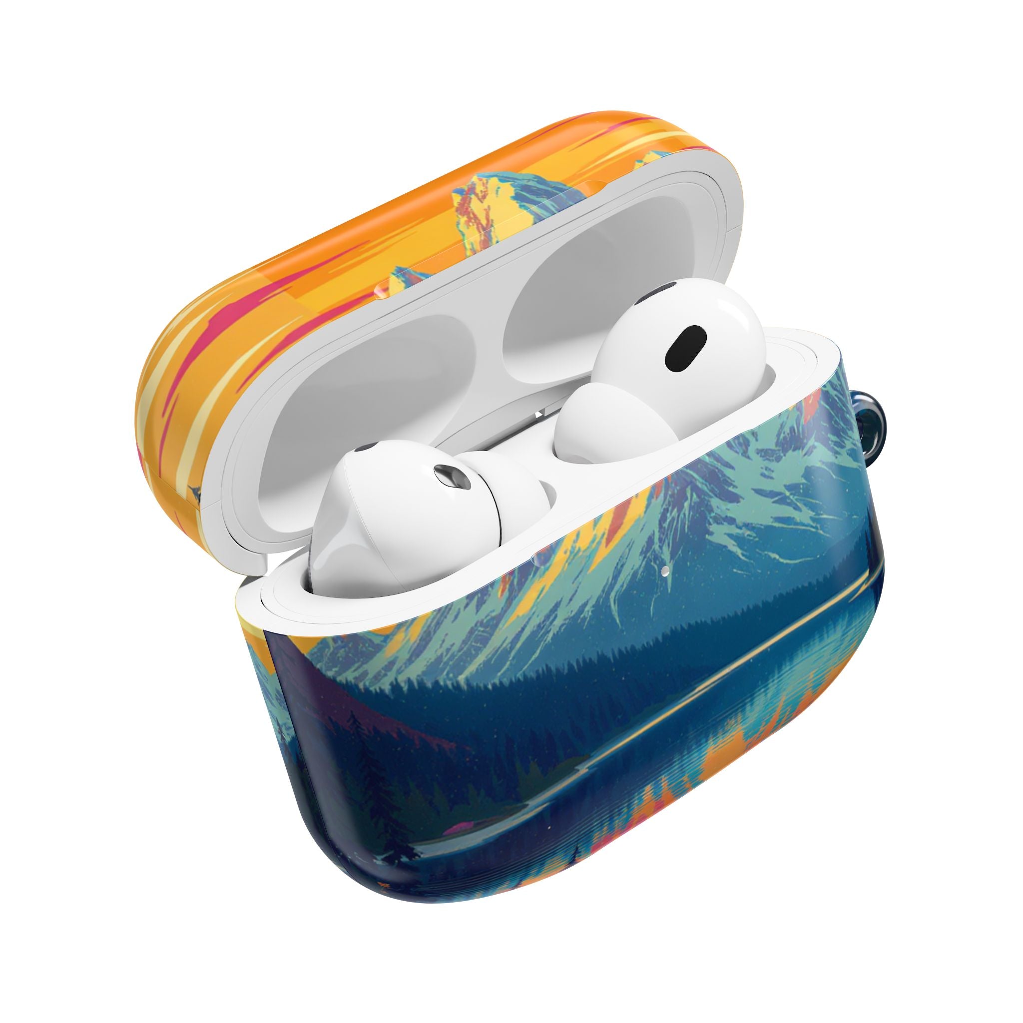 Retro Sunset Mountain Landscape AirPod Case | Scenic Nature Illustration