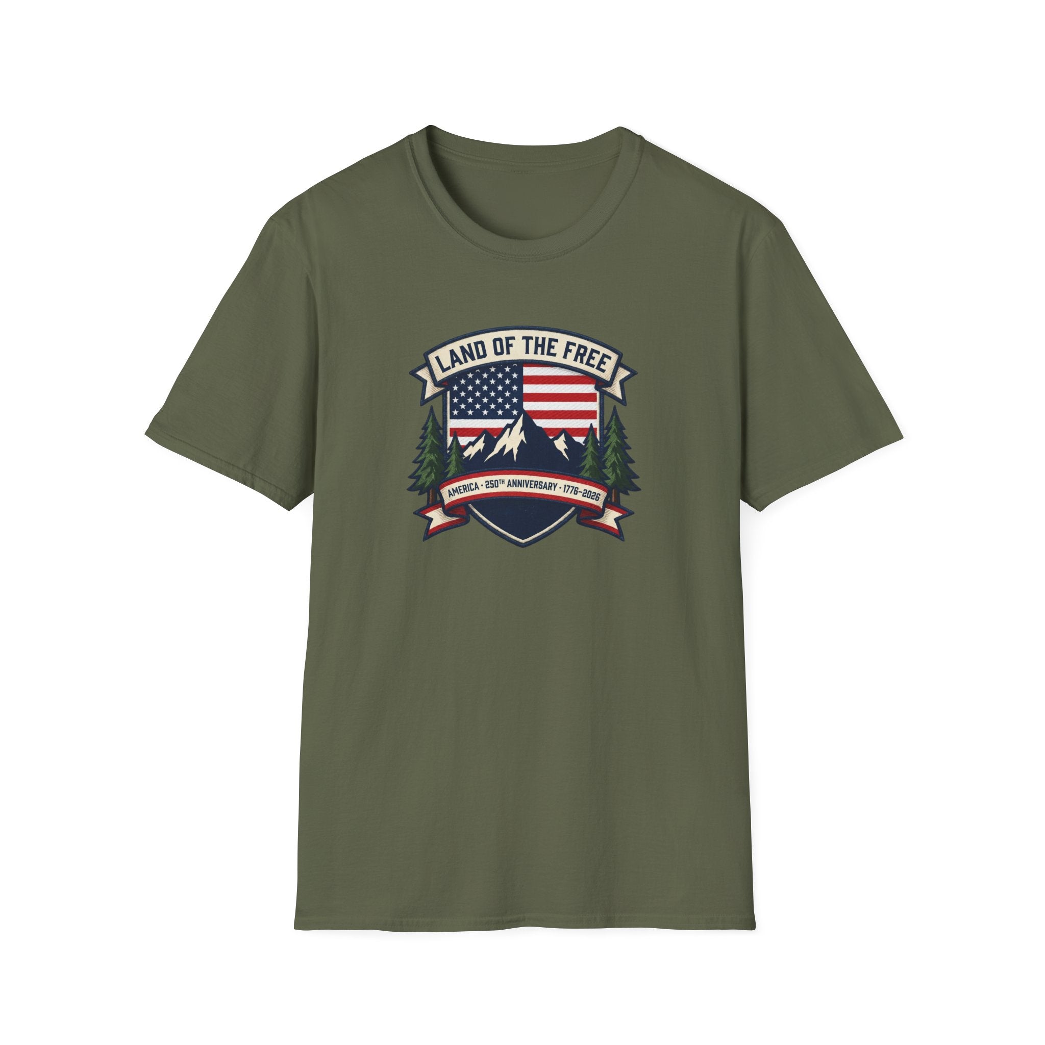 Land of the Free T-Shirt | America 250th Anniversary Patriotic Tee | USA Flag Mountain Graphic Shirt | 1776-2026 4th of July Gift