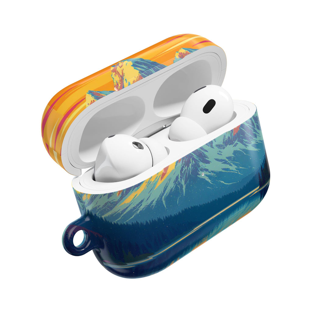 Retro Sunset Mountain Landscape AirPod Case | Scenic Nature Illustration
