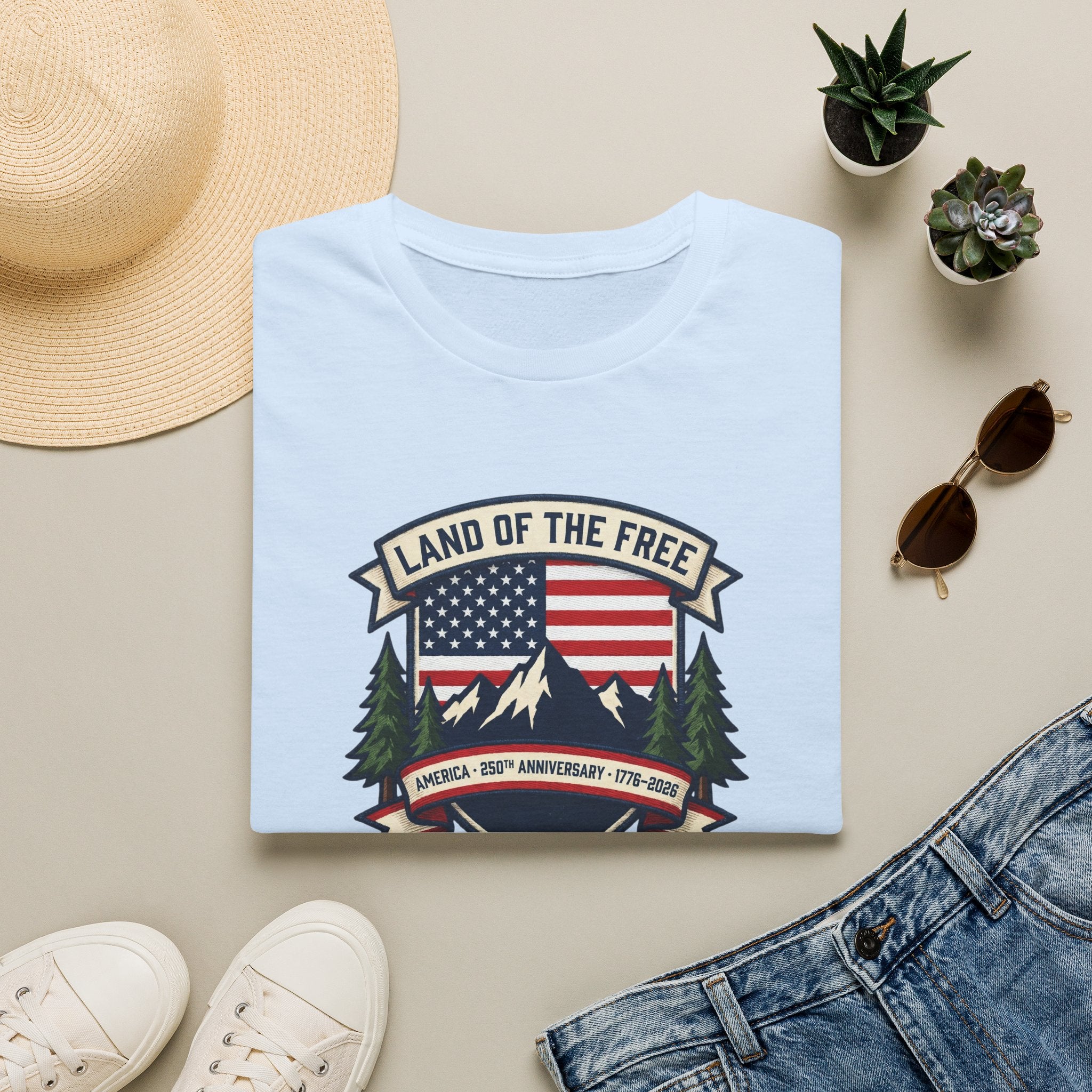 Land of the Free T-Shirt | America 250th Anniversary Patriotic Tee | USA Flag Mountain Graphic Shirt | 1776-2026 4th of July Gift