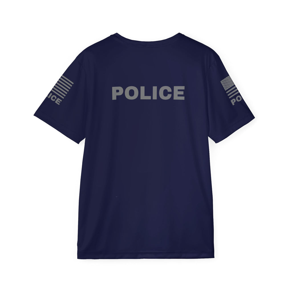 Off Duty Police Shirt — Navy Tactical Tee with American Flag Sleeves