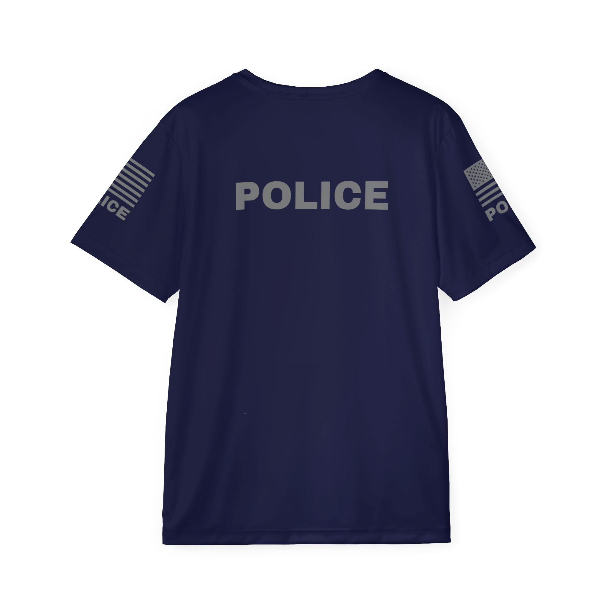 Off Duty Police Shirt — Navy Tactical Tee with American Flag Sleeves