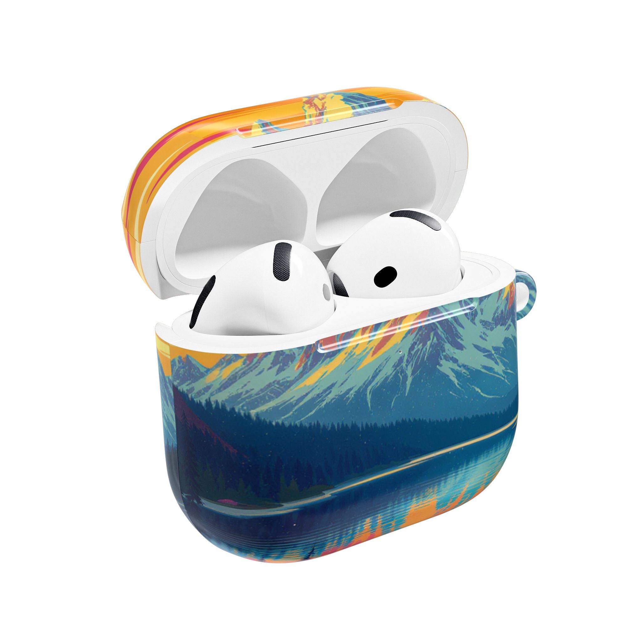 Retro Sunset Mountain Landscape AirPod Case | Scenic Nature Illustration
