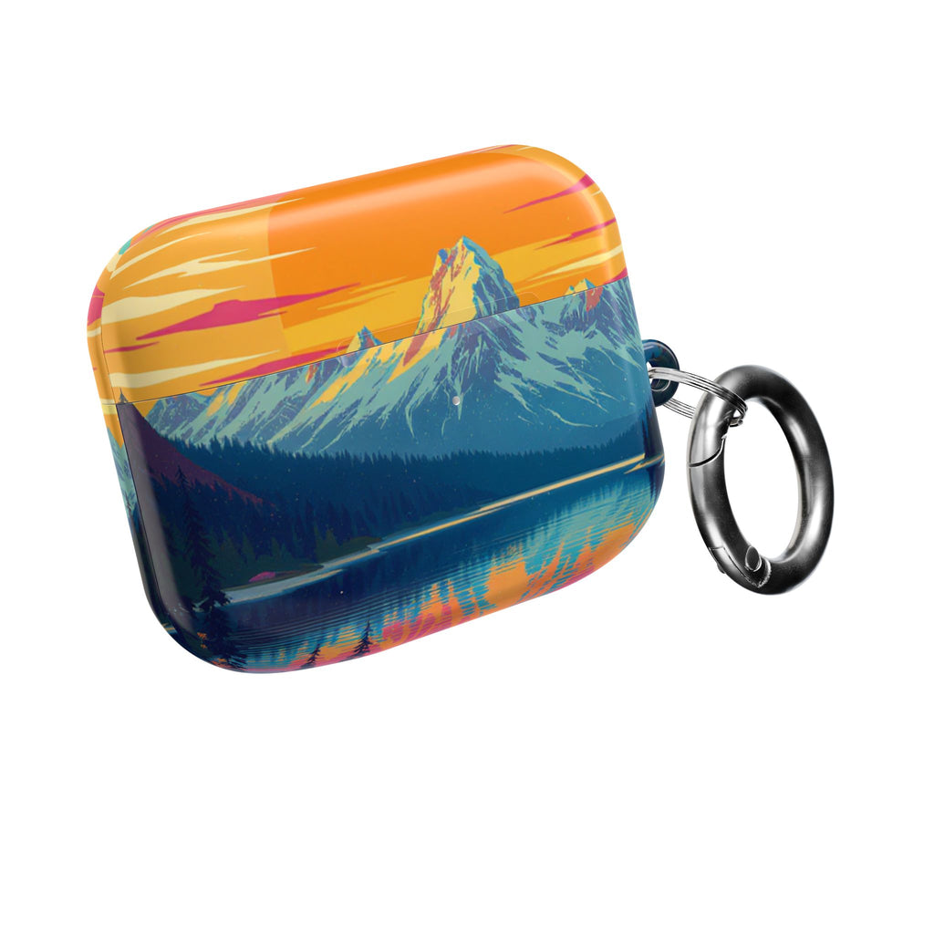 Retro Sunset Mountain Landscape AirPod Case | Scenic Nature Illustration