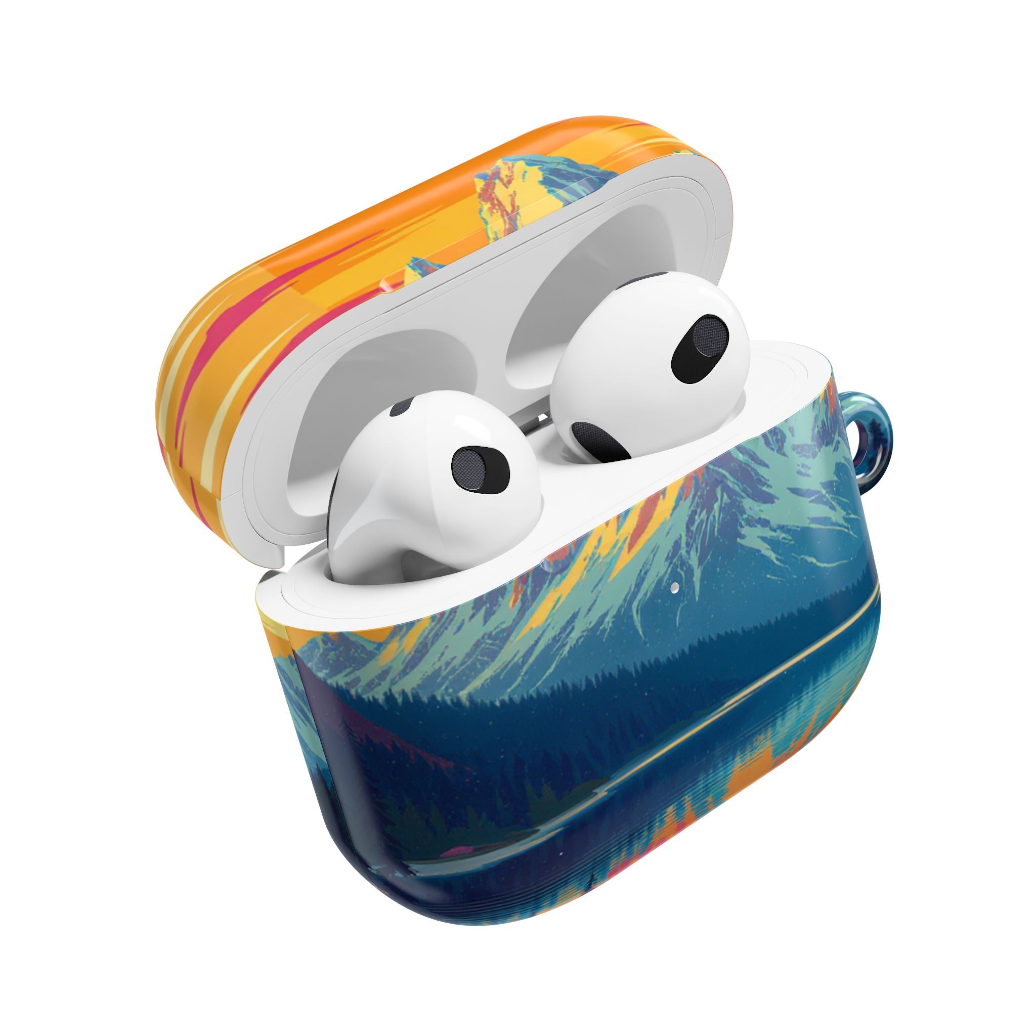 Retro Sunset Mountain Landscape AirPod Case | Scenic Nature Illustration