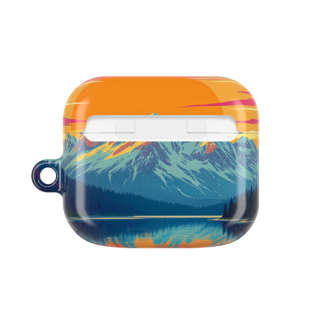 Retro Sunset Mountain Landscape AirPod Case | Scenic Nature Illustration