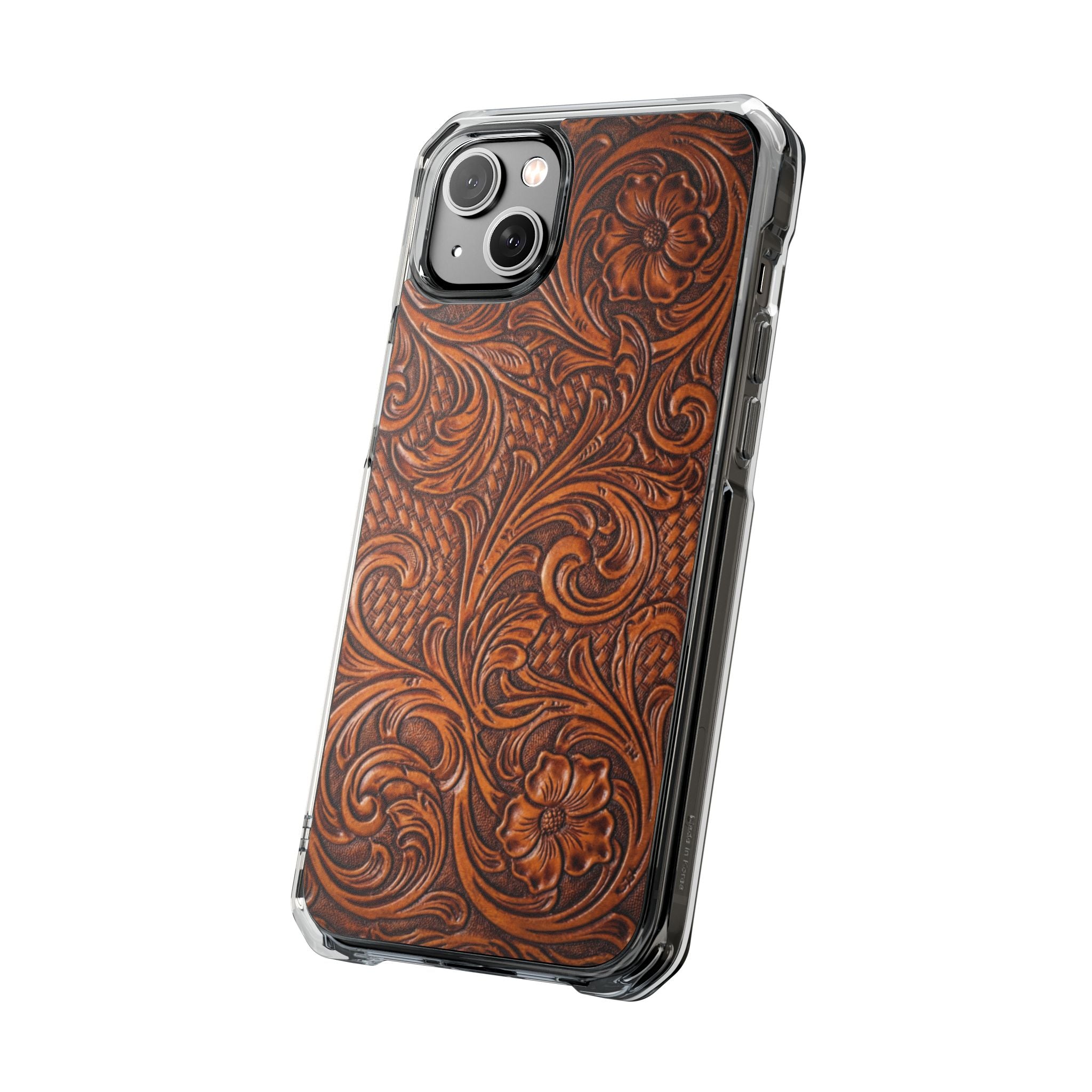 Vintage Tooled Leather Inspired Phone Case | Magnetic Clear Impact Case