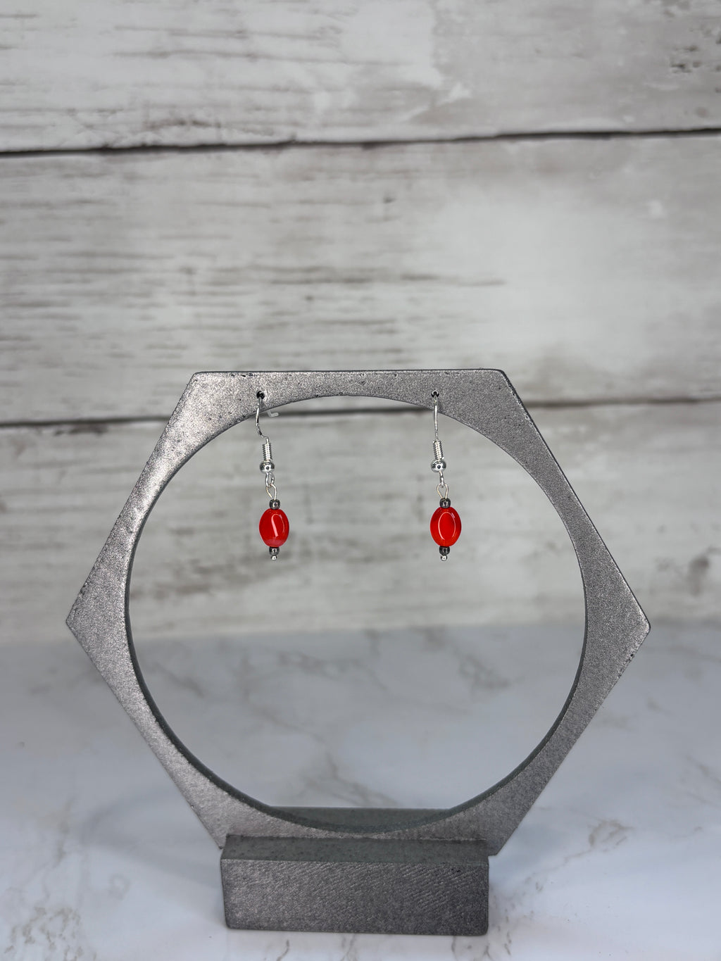 Bright Orange & Charcoal Glass Bead Earrings | Handmade Sterling Silver