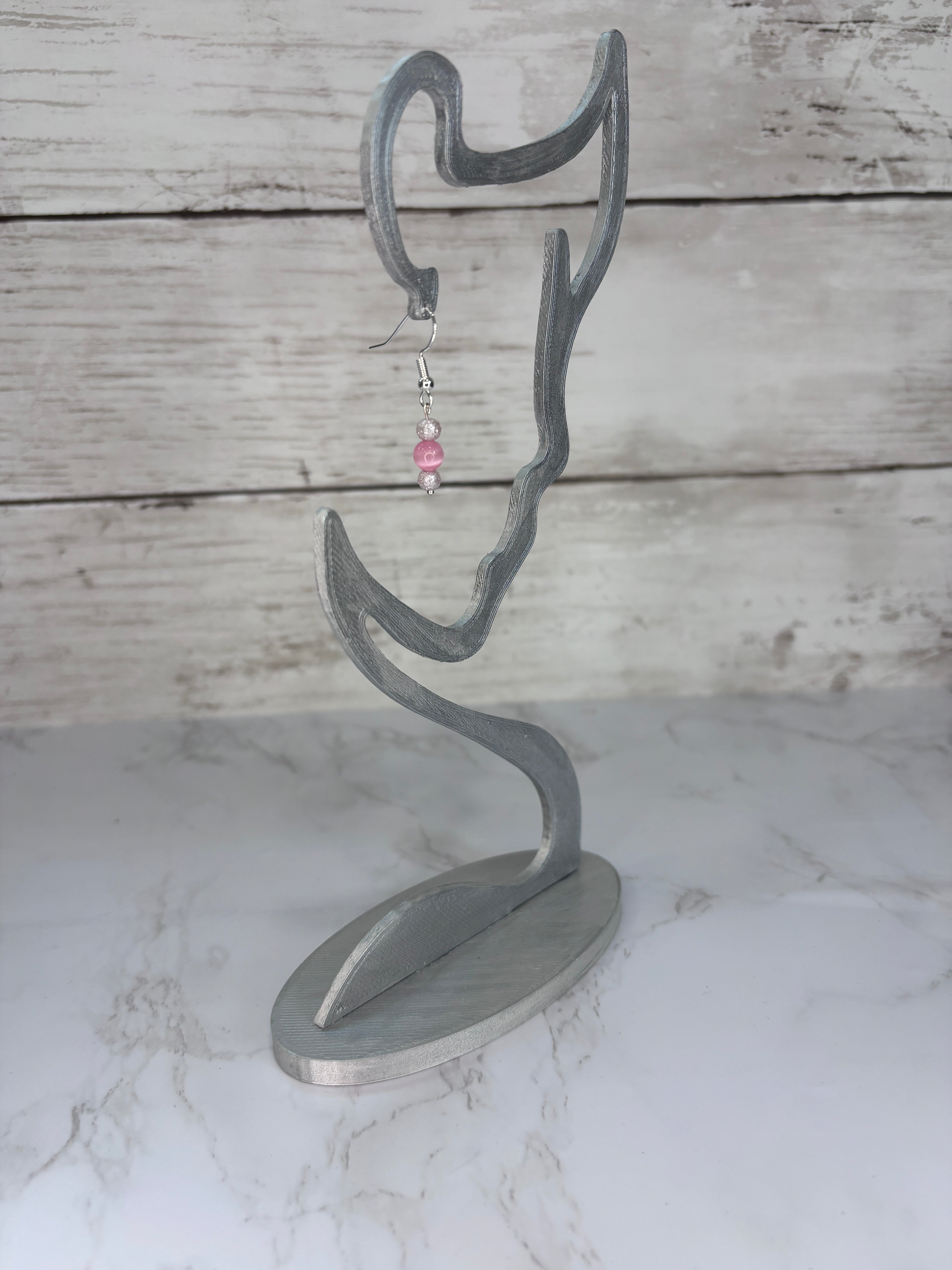 Cat Eye Pink Glass Bead Drop Earrings | Handmade Sterling Silver