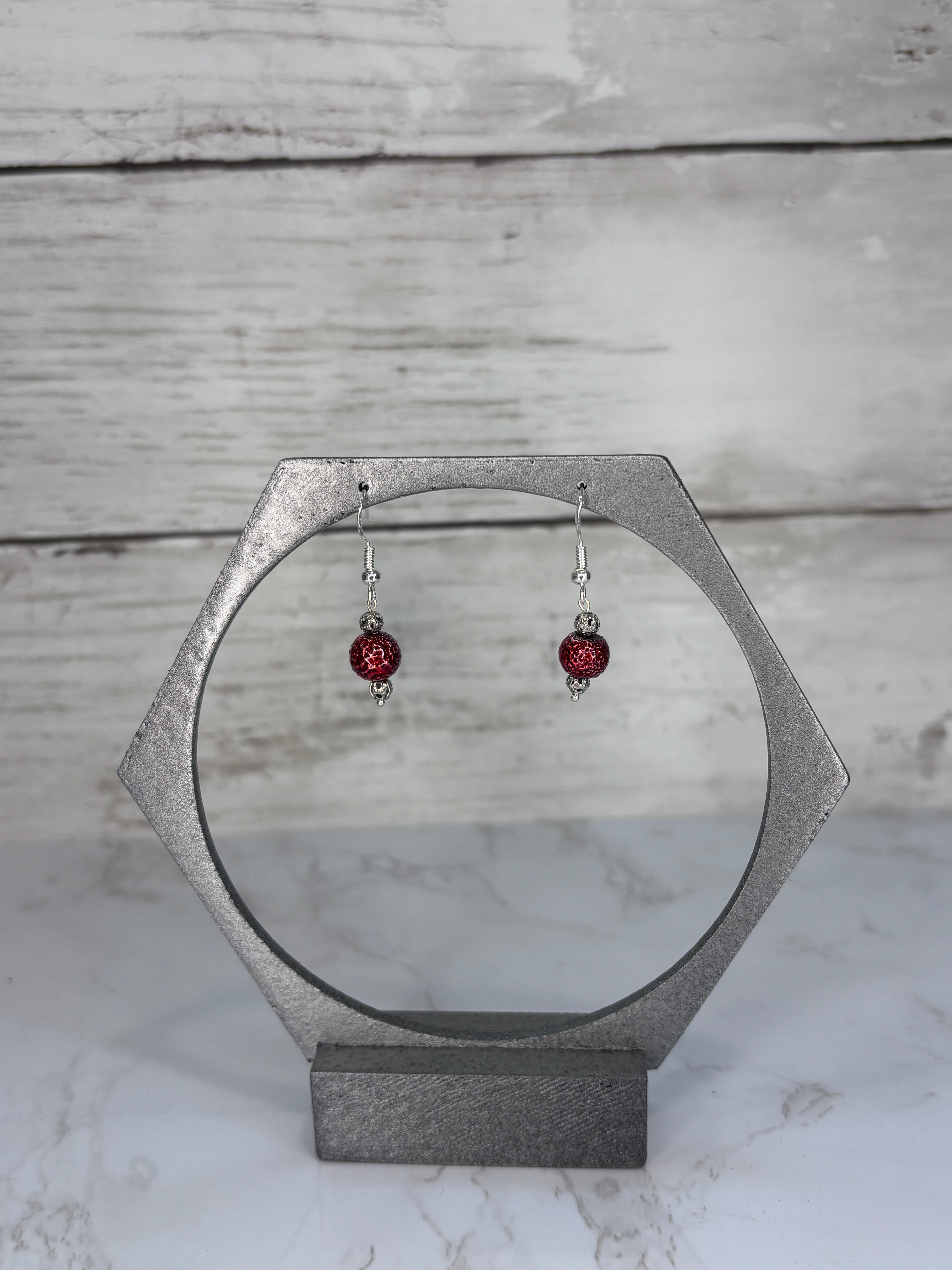 Crimson Crinkle Glass Bead Earrings | Handmade Statement Jewelry