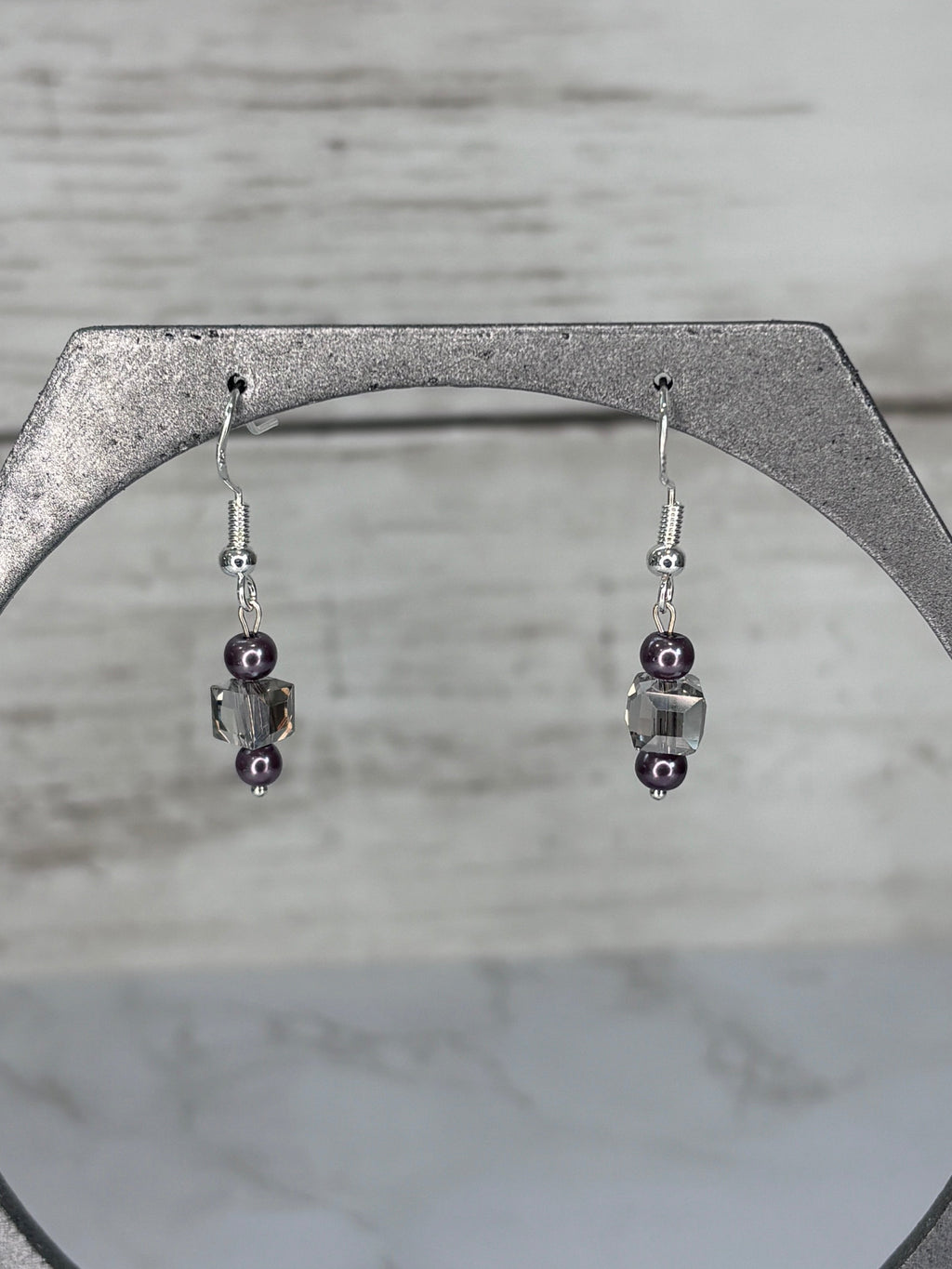 Smoky Gray & Lavender Glass Bead Earrings | Handmade Artisan Jewelry