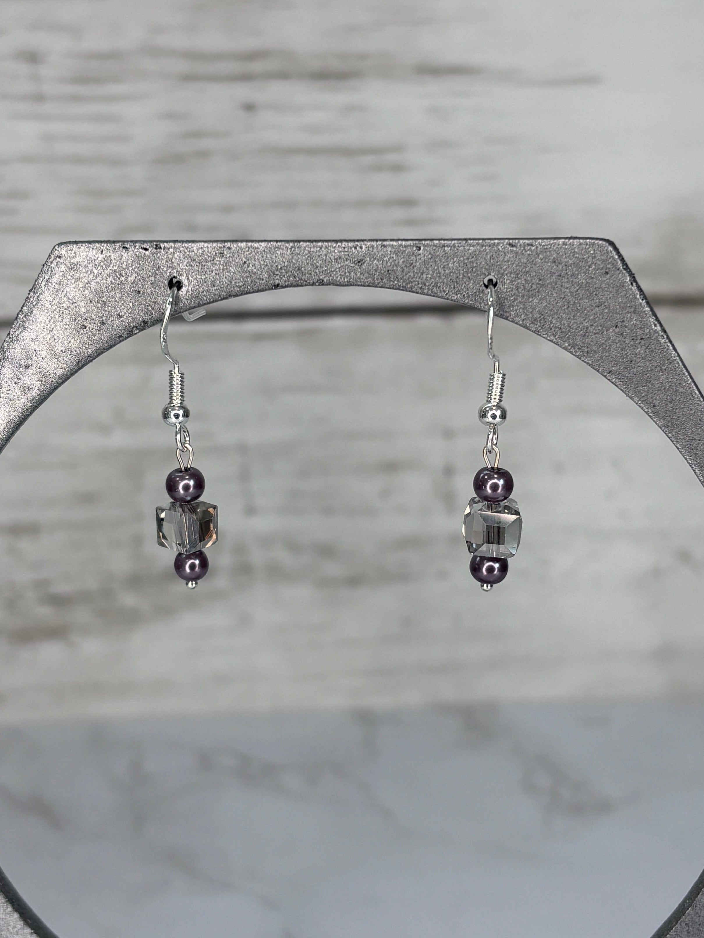 Smoky Gray & Lavender Glass Bead Earrings | Handmade Artisan Jewelry